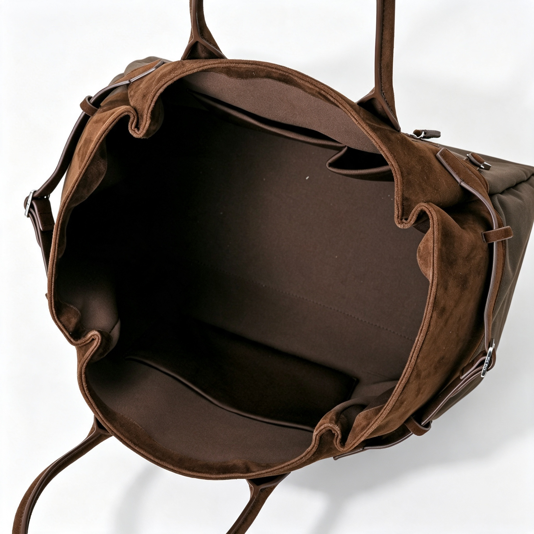 The Row Margaux 17 Inside Out Tote – Nylon & Suede Leather Large Capacity Handbag,