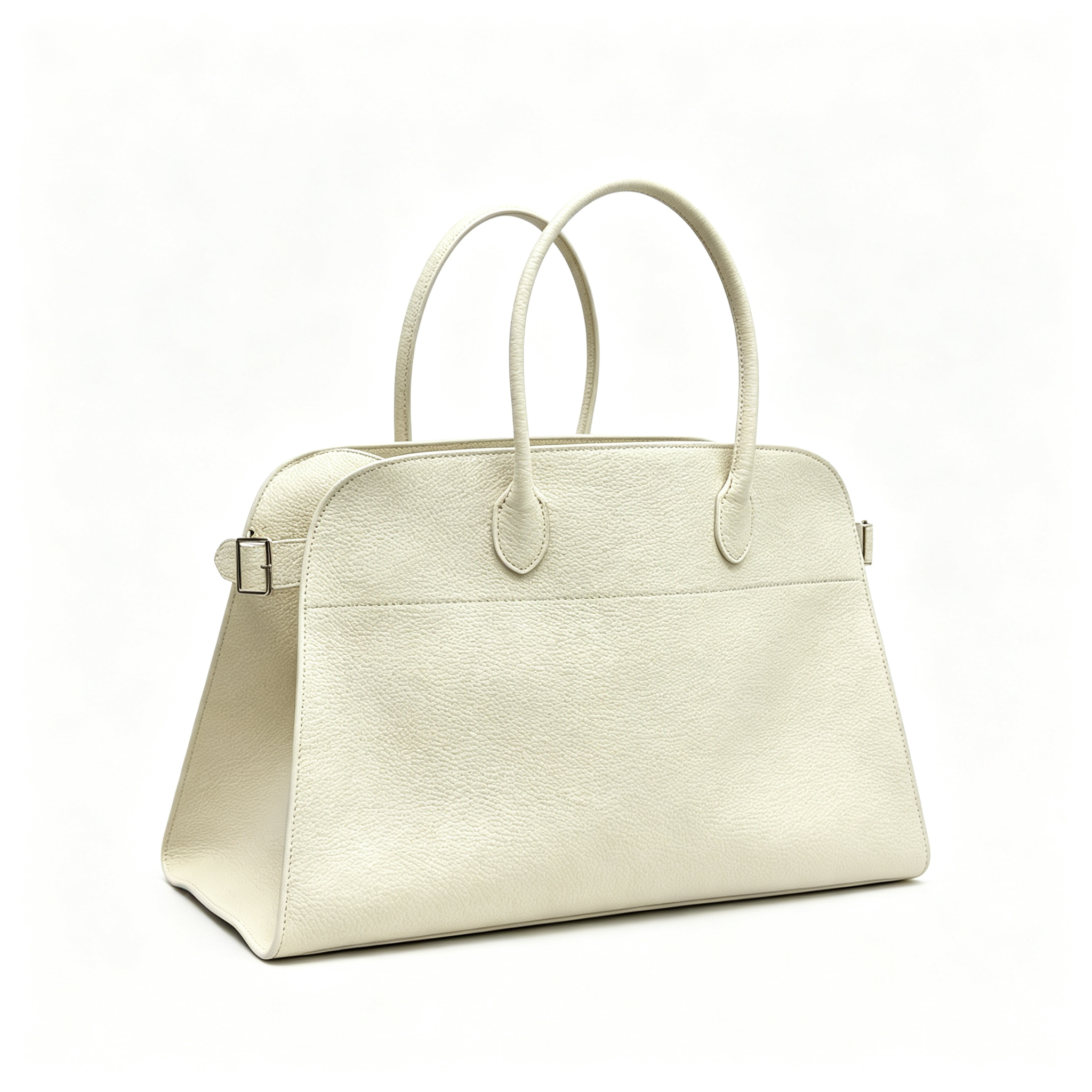 The Row Margaux 16 Large Tote Bag | 43cm Grained Calfskin Leather Handbag | Chalk White