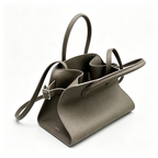 The Row Margaux 10 Mini Grained Leather Bag | 26cm Matte Calfskin Top Handle Tote | Stone Grey Margaux Handbag
