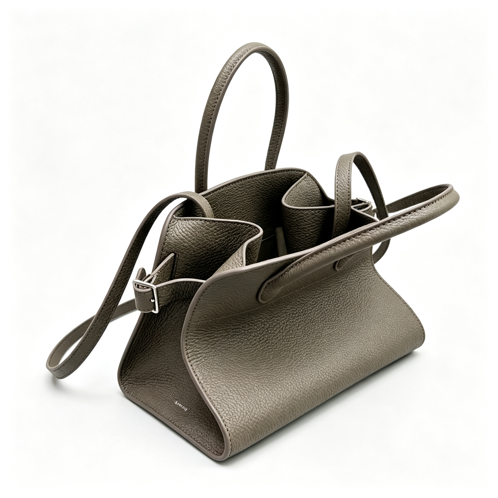 The Row Margaux 10 Mini Grained Leather Bag | 26cm Matte Calfskin Top Handle Tote | Stone Grey Margaux Handbag