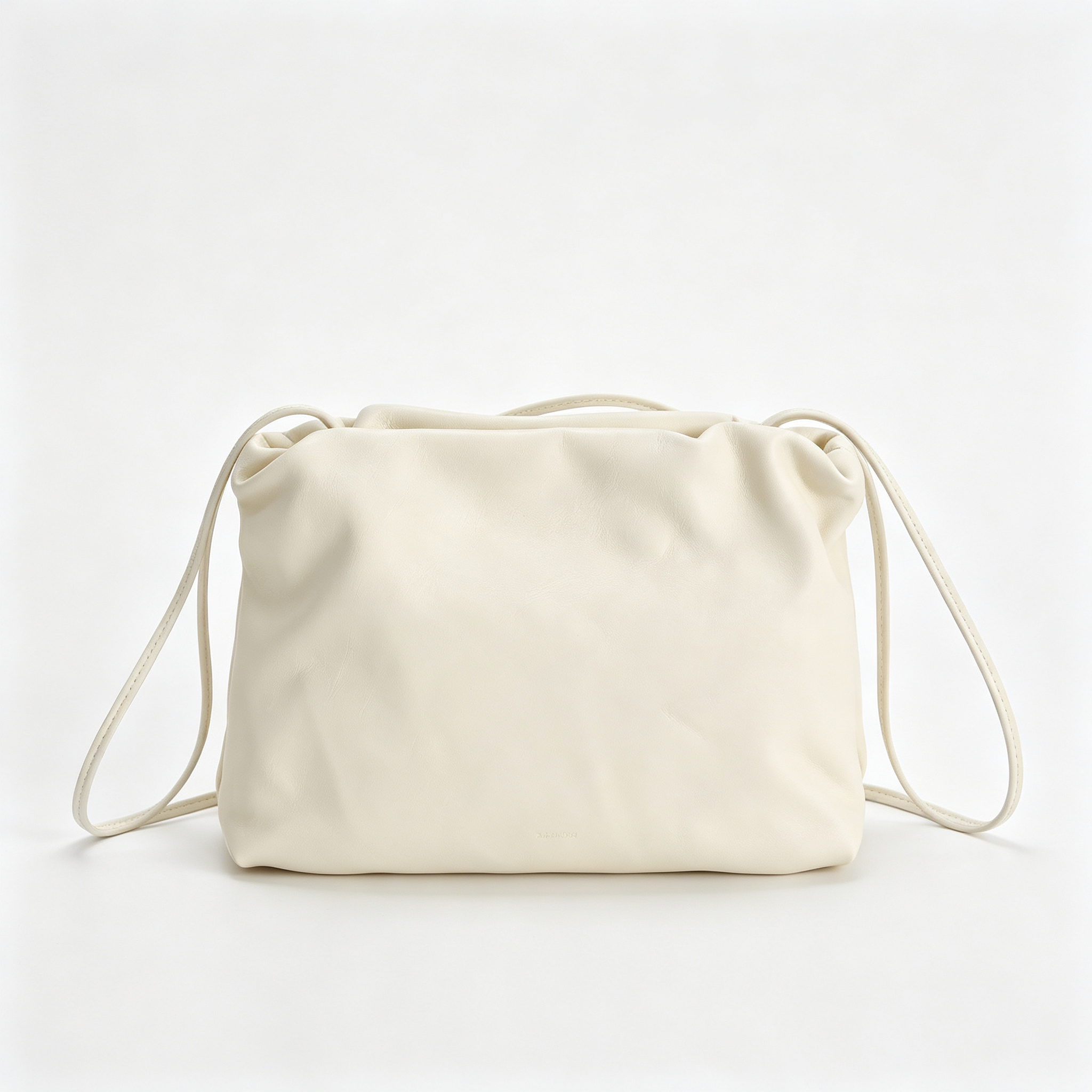 The Row Bourse Small Grained Leather Bag | 23cm Drawstring Dumpling Bag | Cream Pebbled Calfskin Crossbody