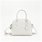 The Row India 10 Small Grained Leather Bag | 24cm Chalk White Bowling/Doctor Bag | Silver Hardware Top Handle Tote