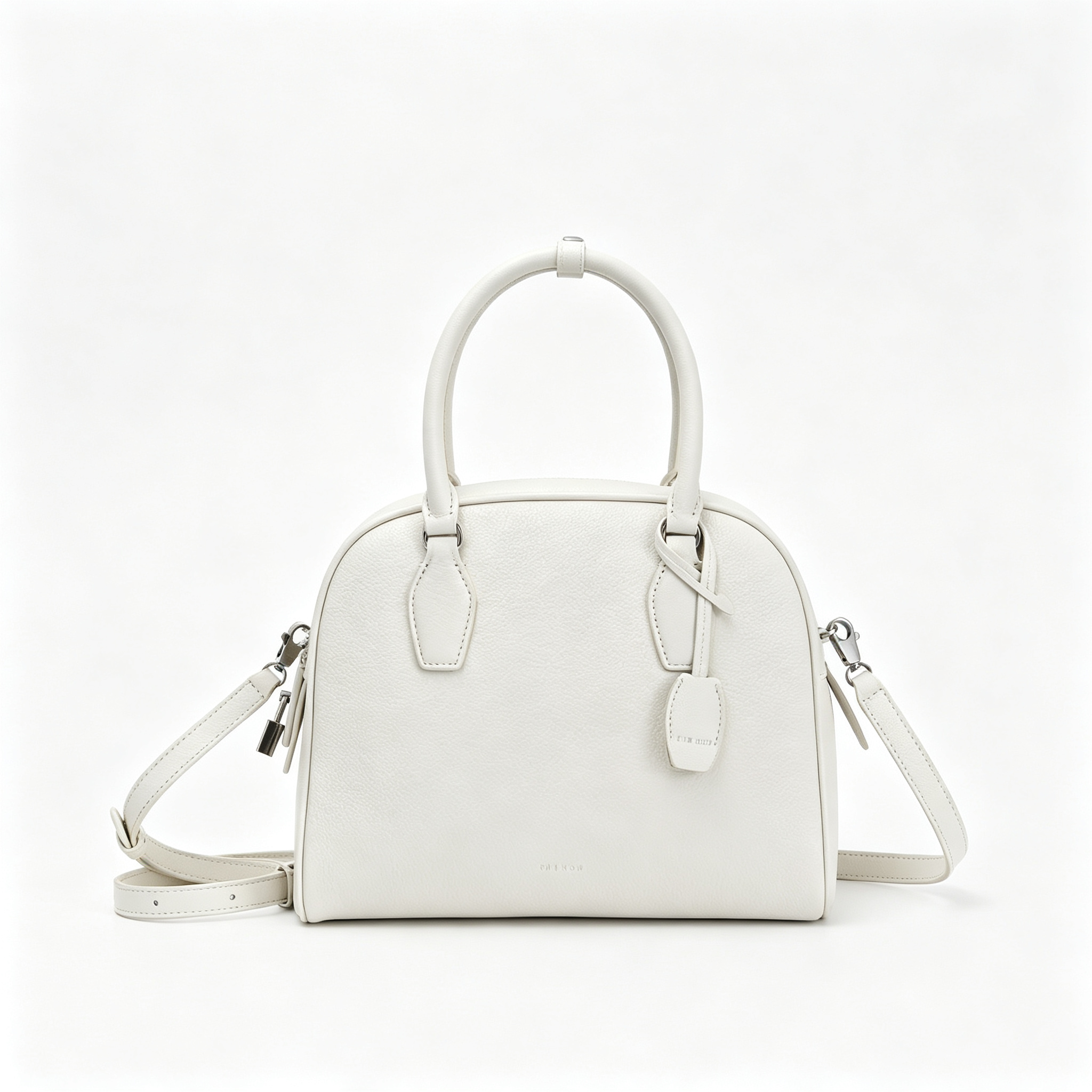 The Row India 10 Small Grained Leather Bag | 24cm Chalk White Bowling/Doctor Bag | Silver Hardware Top Handle Tote