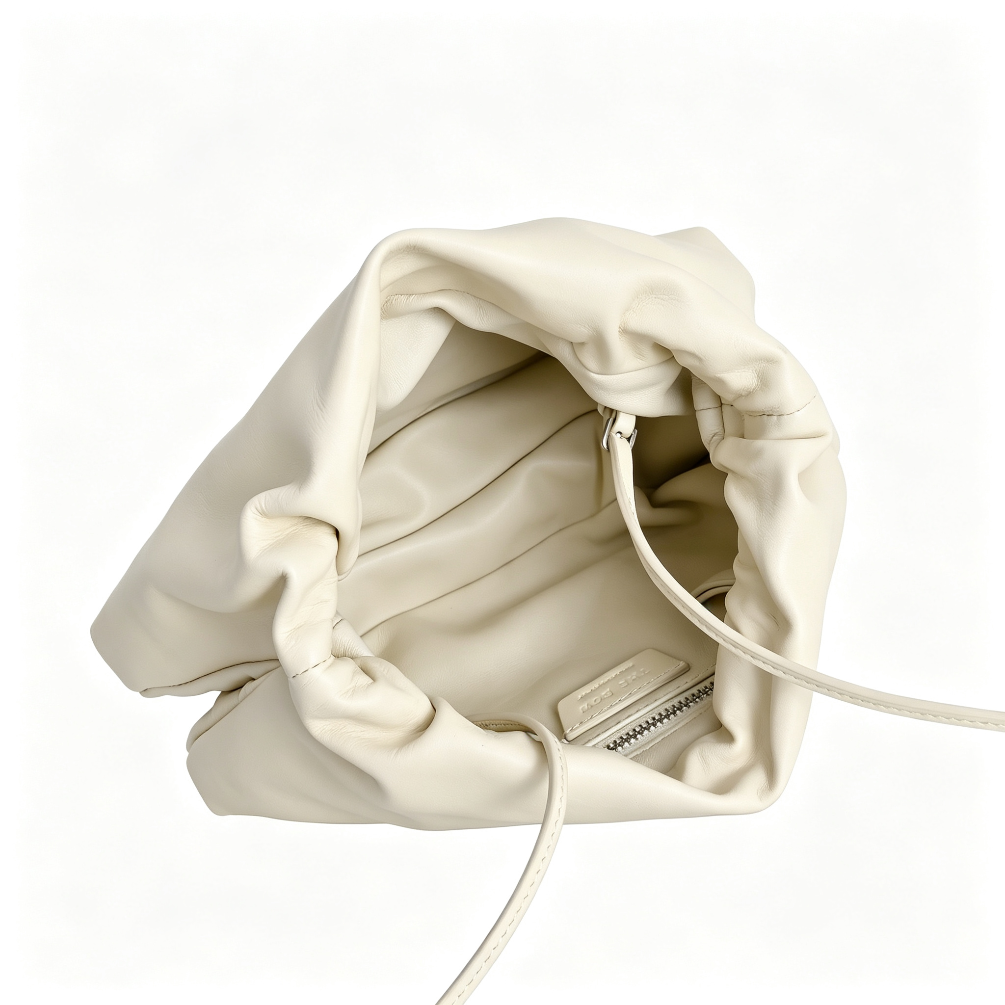 The Row Bourse Small Grained Leather Bag | 23cm Drawstring Dumpling Bag | Cream Pebbled Calfskin Crossbody
