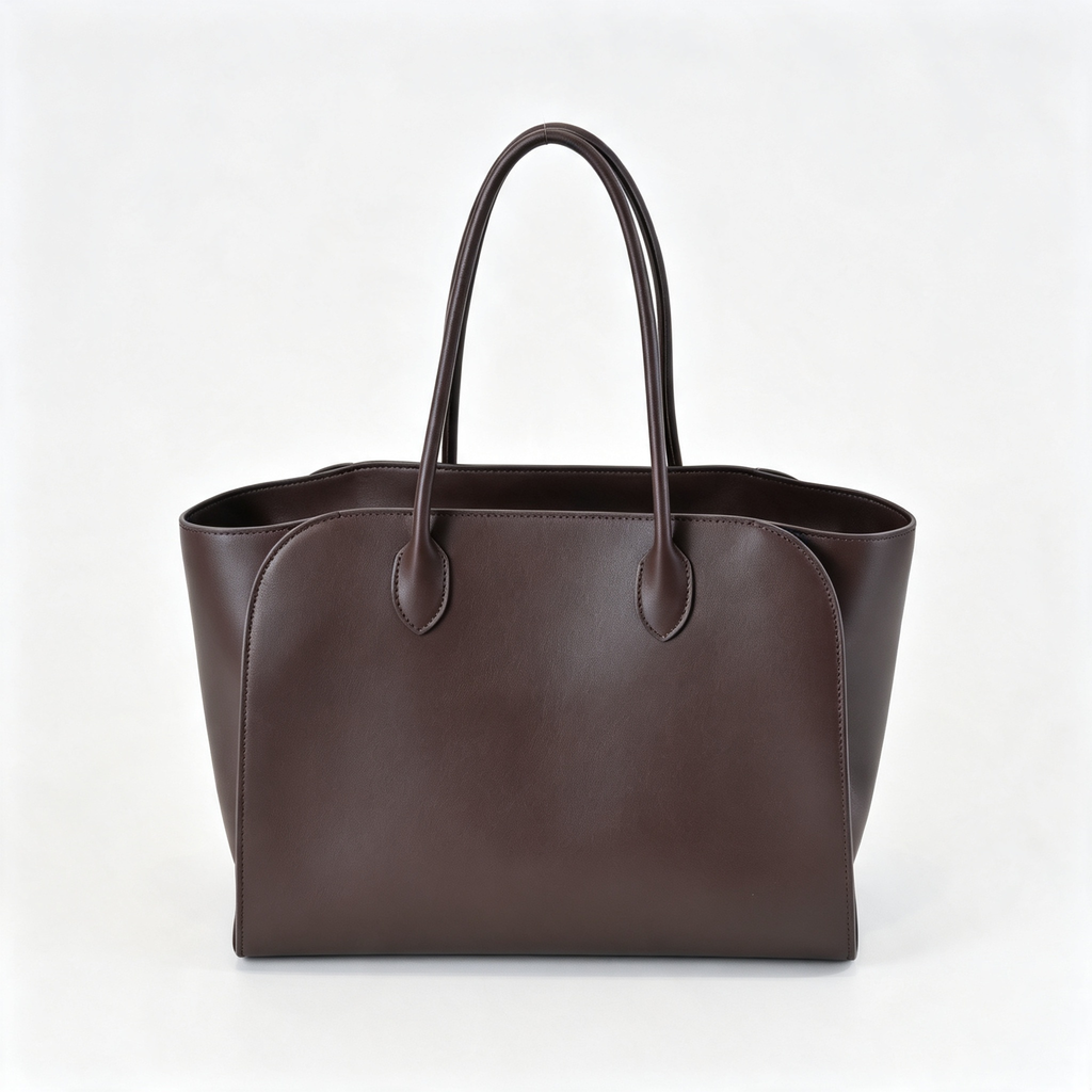 The Row Marlo Leather Tote Bag | 35.5cm Minimalist Top Handle Tote | Dark Brown Structured Handbag