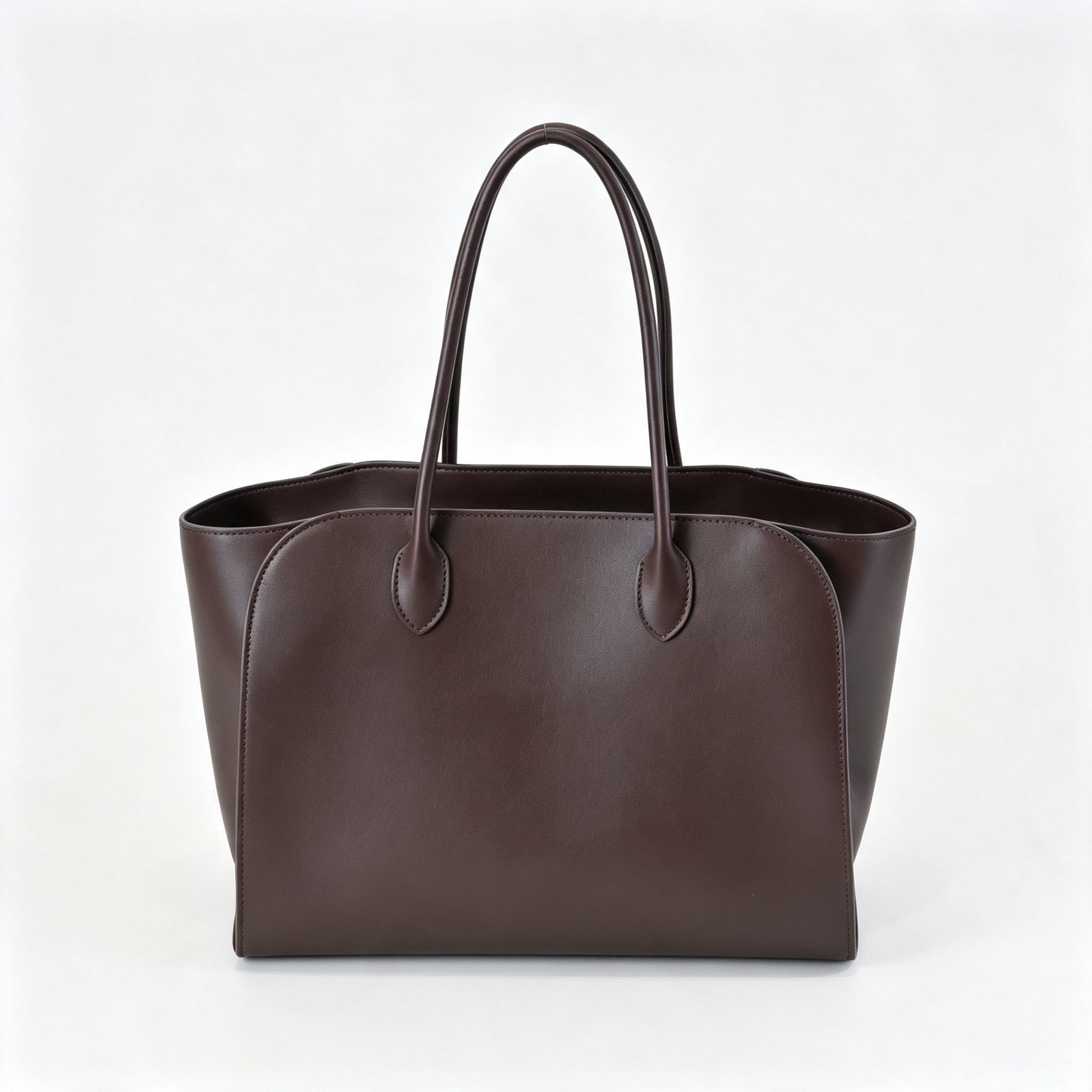 The Row Marlo Leather Tote Bag | 35.5cm Minimalist Top Handle Tote | Dark Brown Structured Handbag