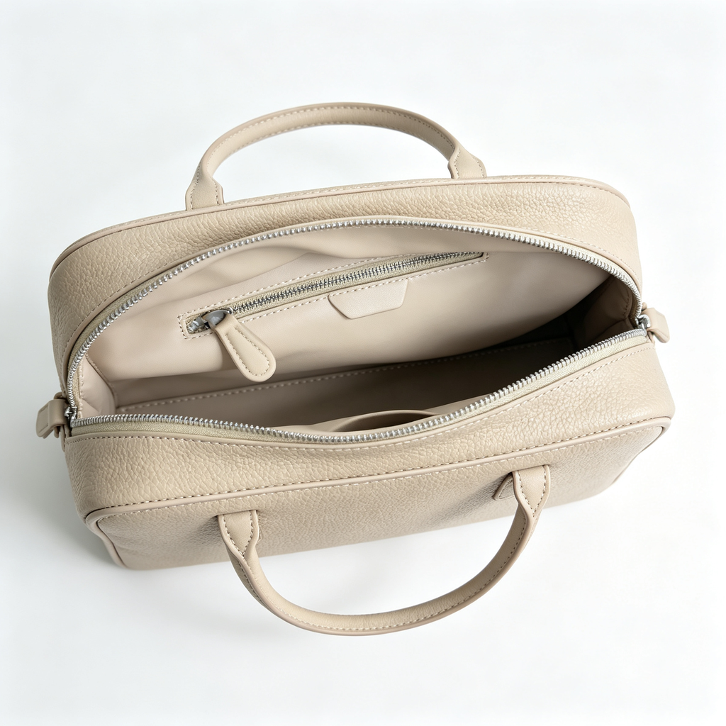 The Row EW Bowling Leather Handbag | 40cm Pebbled Leather Shoulder Bag | Taupe Commuter Tote