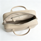 The Row EW Bowling Leather Handbag | 40cm Pebbled Leather Shoulder Bag | Taupe Commuter Tote