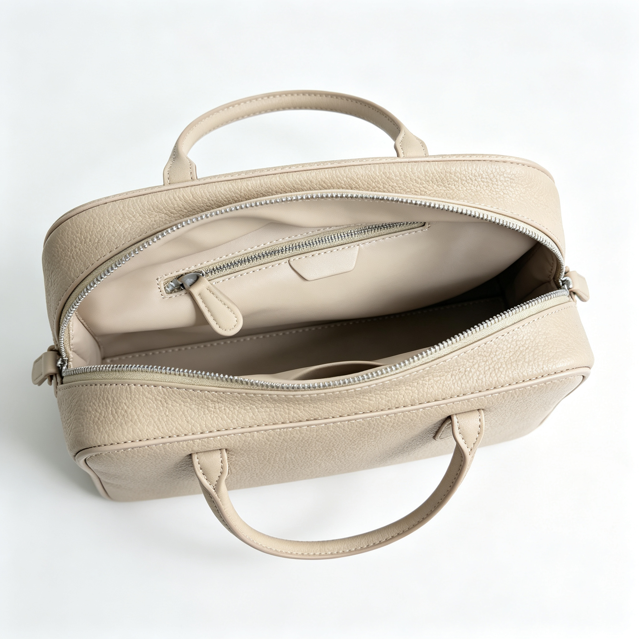 The Row EW Bowling Leather Handbag | 40cm Pebbled Leather Shoulder Bag | Taupe Commuter Tote