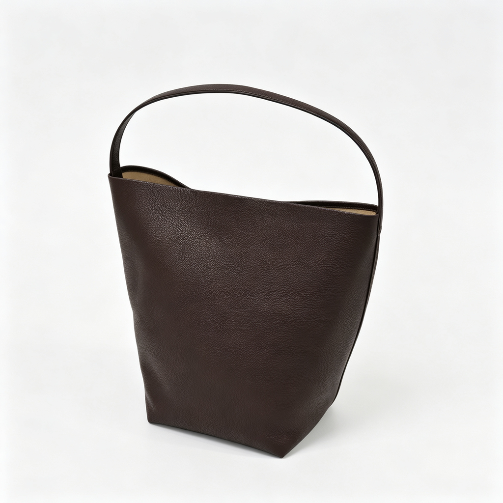 The Row N/S Park Large Tote Bag | 38cm Grained Calfskin Leather Bucket Bag | Espresso/Dark Brown