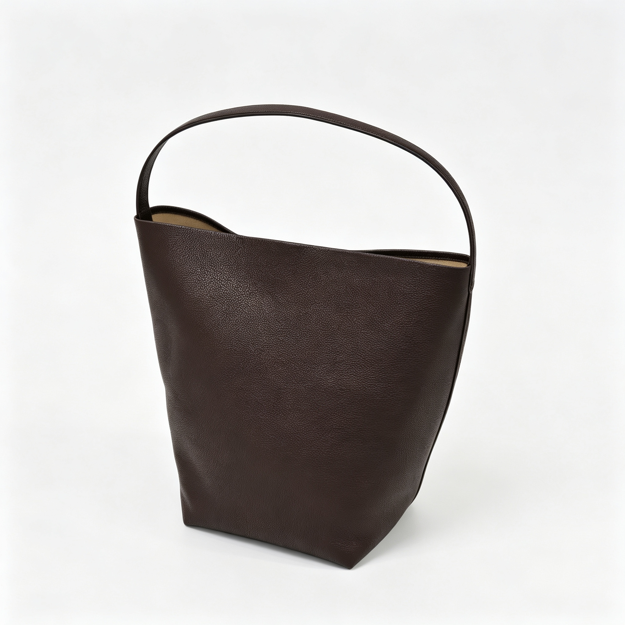 The Row N/S Park Large Tote Bag | 38cm Grained Calfskin Leather Bucket Bag | Espresso/Dark Brown