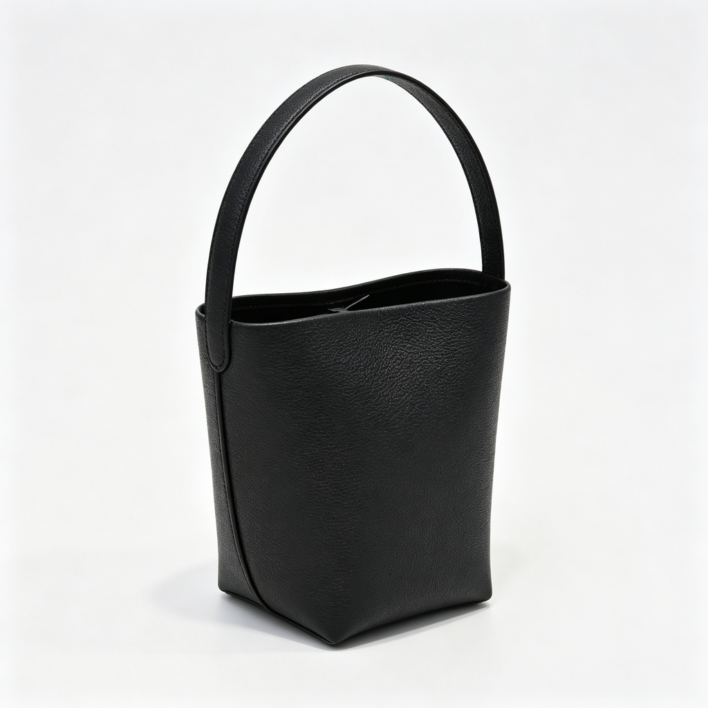 The Row N/S Park Small Tote Bag | 20cm Pebbled Calfskin Bucket Bag | Black Leather Shoulder Tote