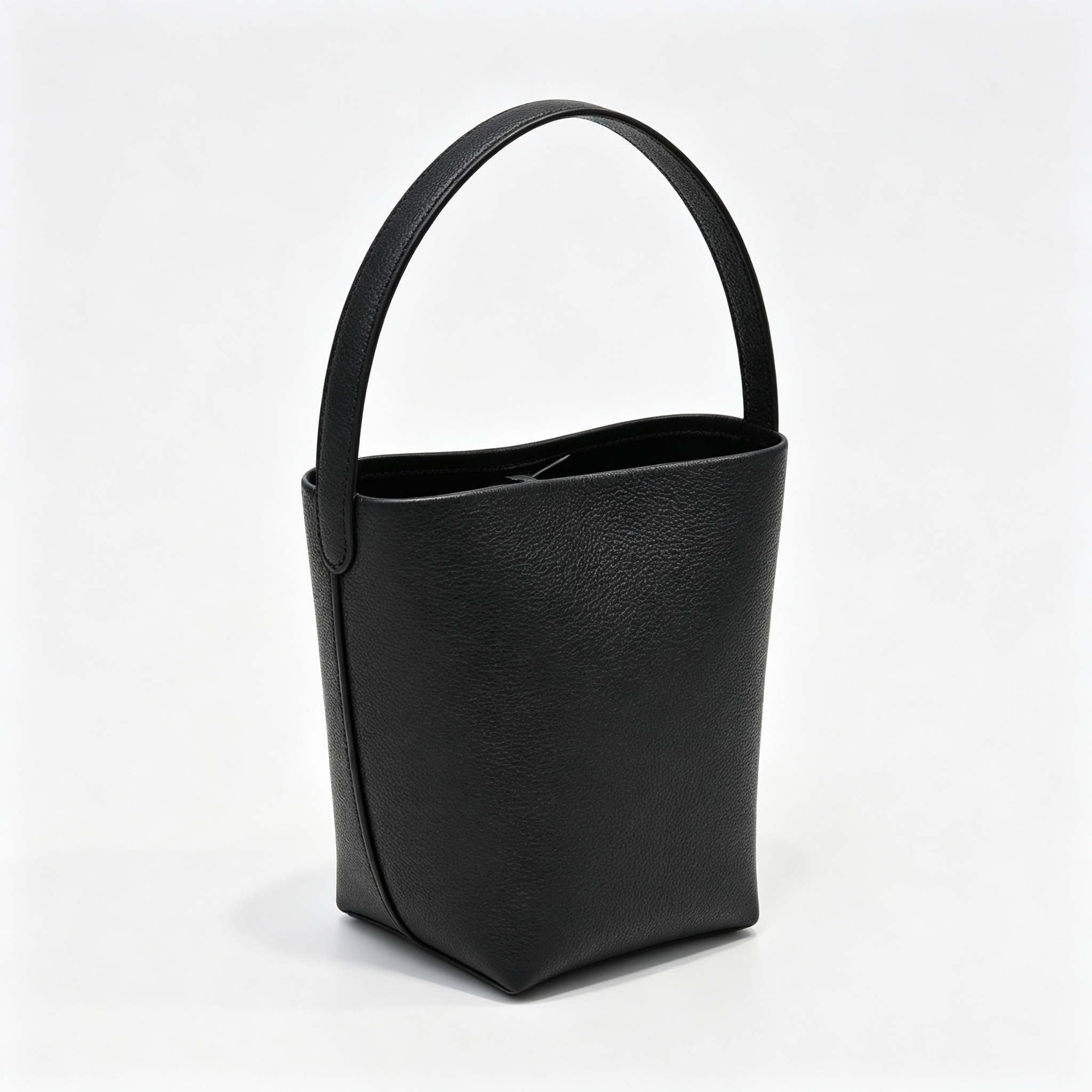 The Row N/S Park Small Tote Bag | 20cm Pebbled Calfskin Bucket Bag | Black Leather Shoulder Tote