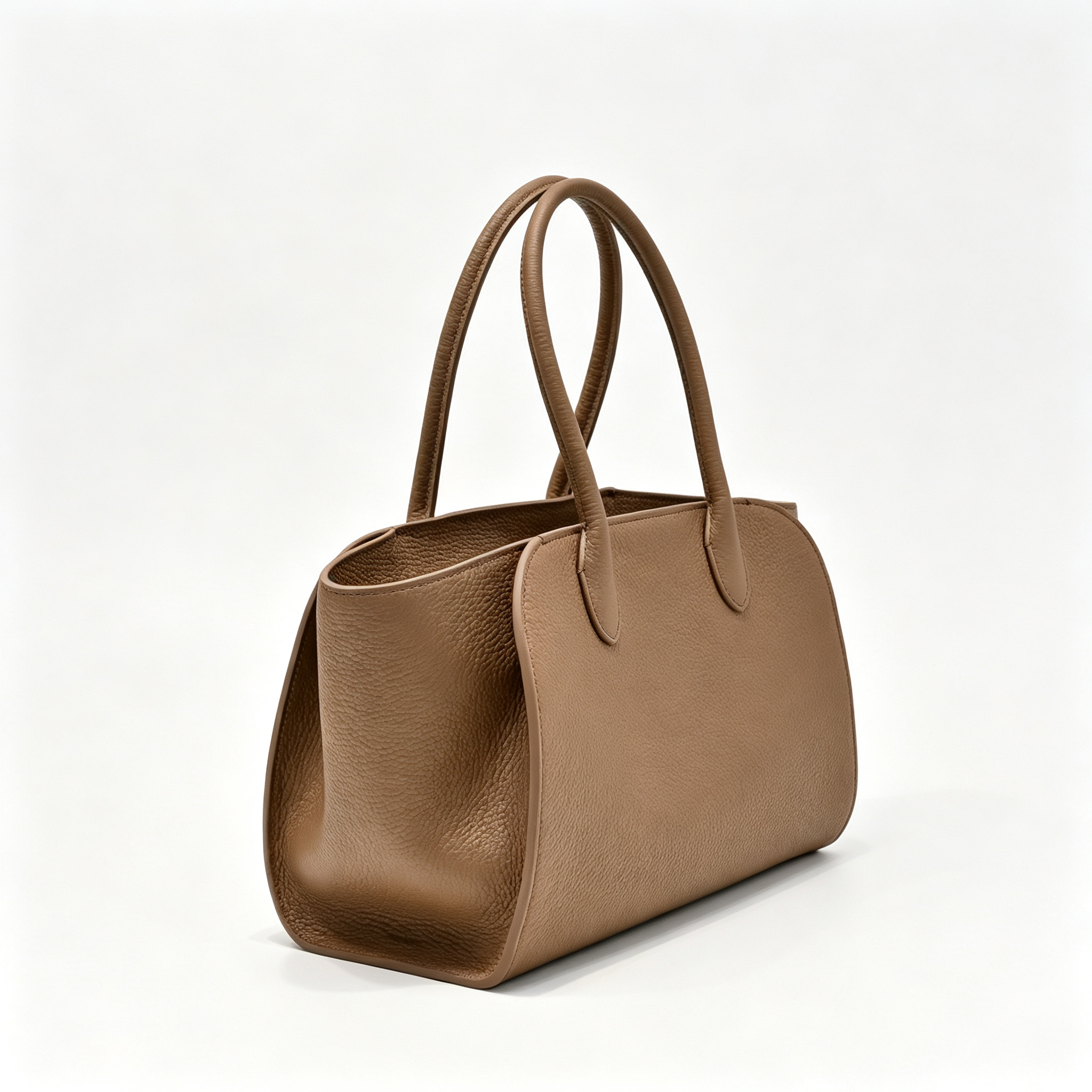 The Row Margaux 10 Satchel Bag | 30cm Pebbled Caviar Leather Tote | Taupe Structured Handbag