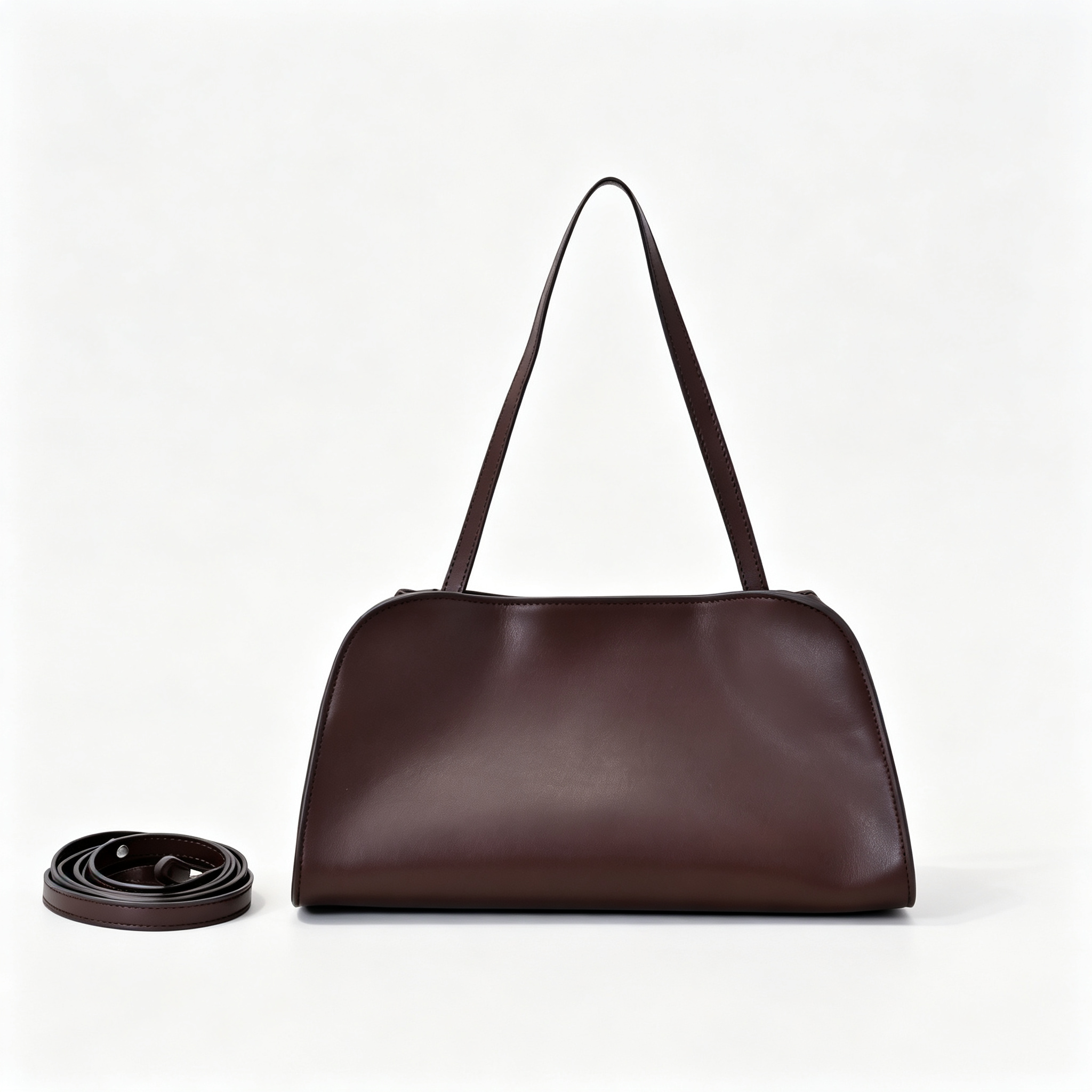 The Row Peggy Clutch Bag | Masoni Bridle Leather Shoulder Bag | Dark Chocolate Detachable Strap Crossbody