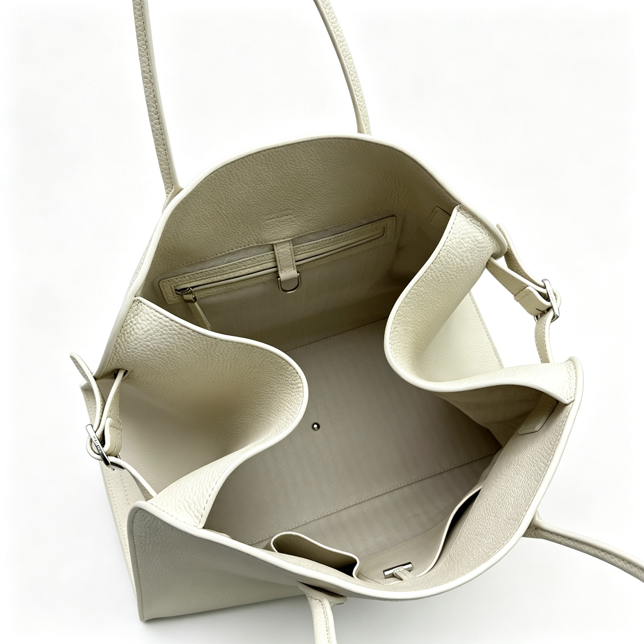 The Row Margaux 16 Large Tote Bag | 43cm Grained Calfskin Leather Handbag | Chalk White