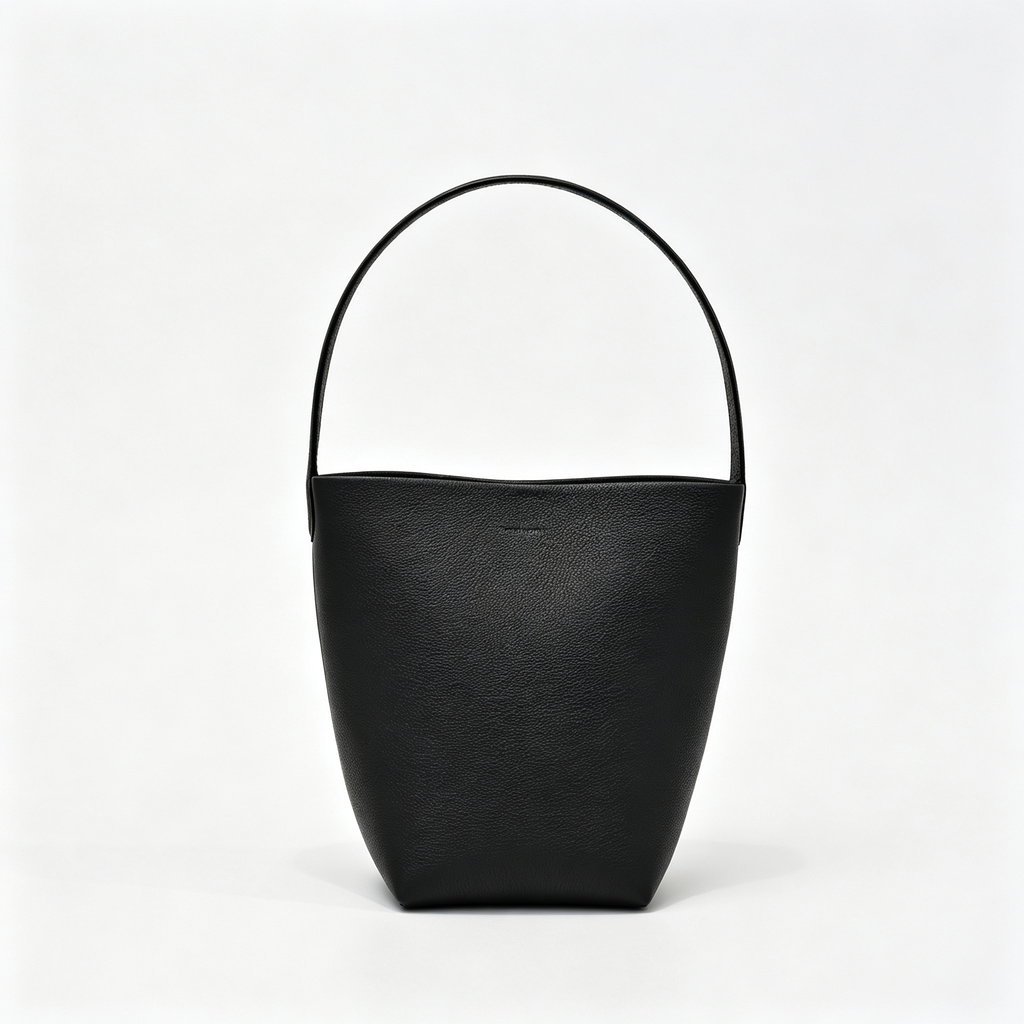 The Row N/S Park Small Tote Bag | 20cm Pebbled Calfskin Bucket Bag | Black Leather Shoulder Tote