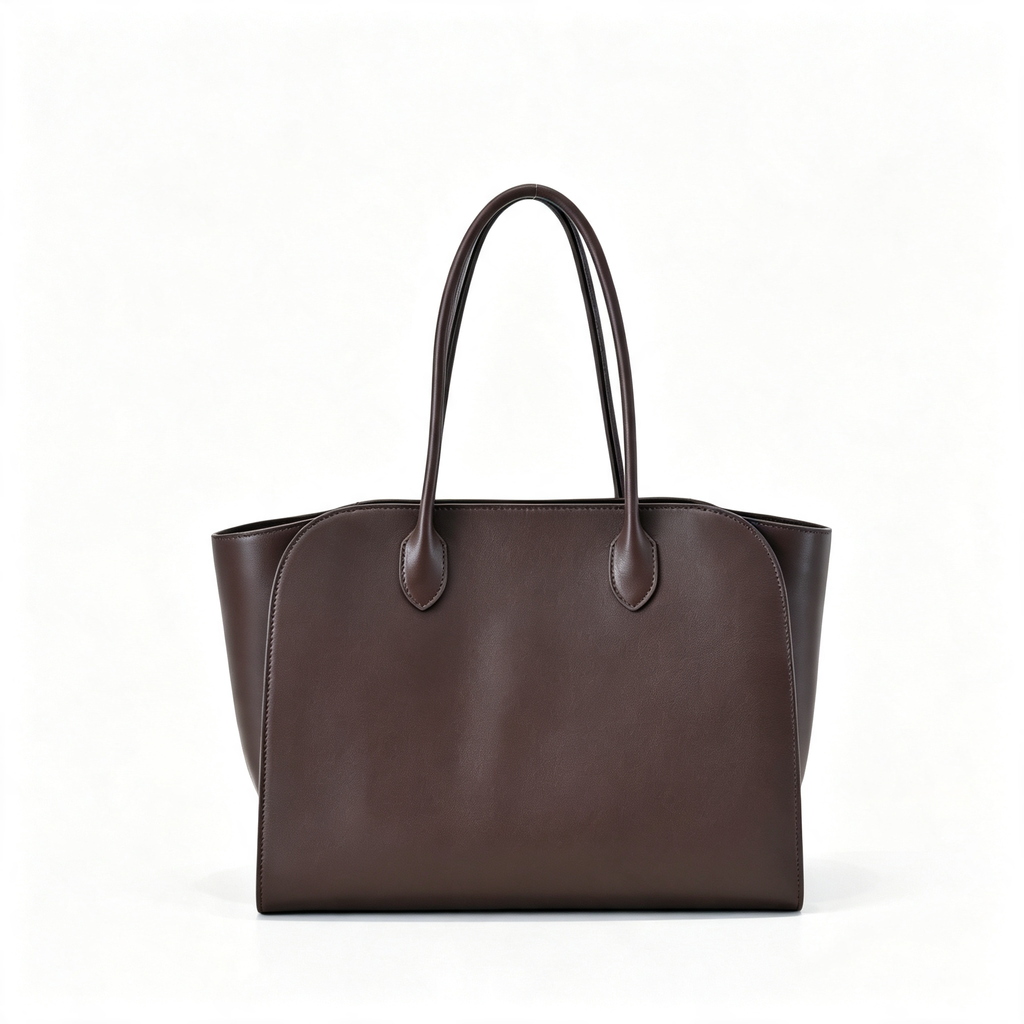 The Row Marlo Leather Tote Bag | 35.5cm Minimalist Top Handle Tote | Dark Brown Structured Handbag