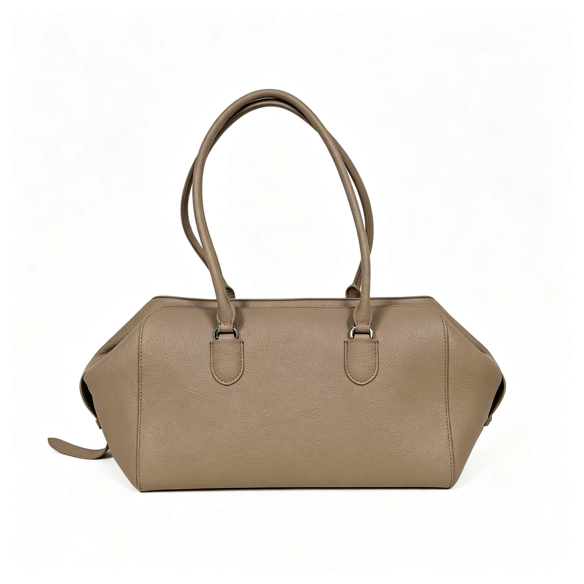 The Row EW Bowling Leather Handbag | 40cm Pebbled Leather Shoulder Bag | Taupe Commuter Tote