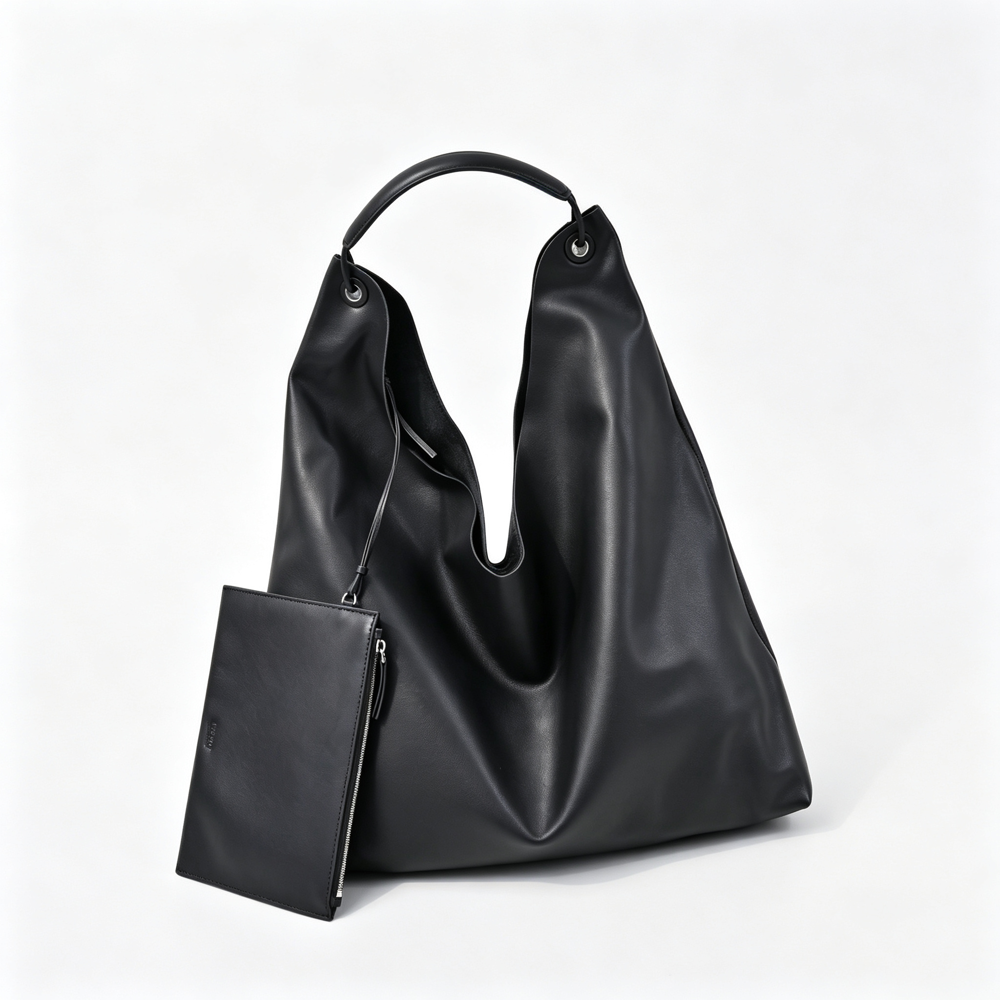 The Row Bindle 3 Black Leather Tote Bag – Large Capacity, Soft Nappa Leather, Detachable Pouch