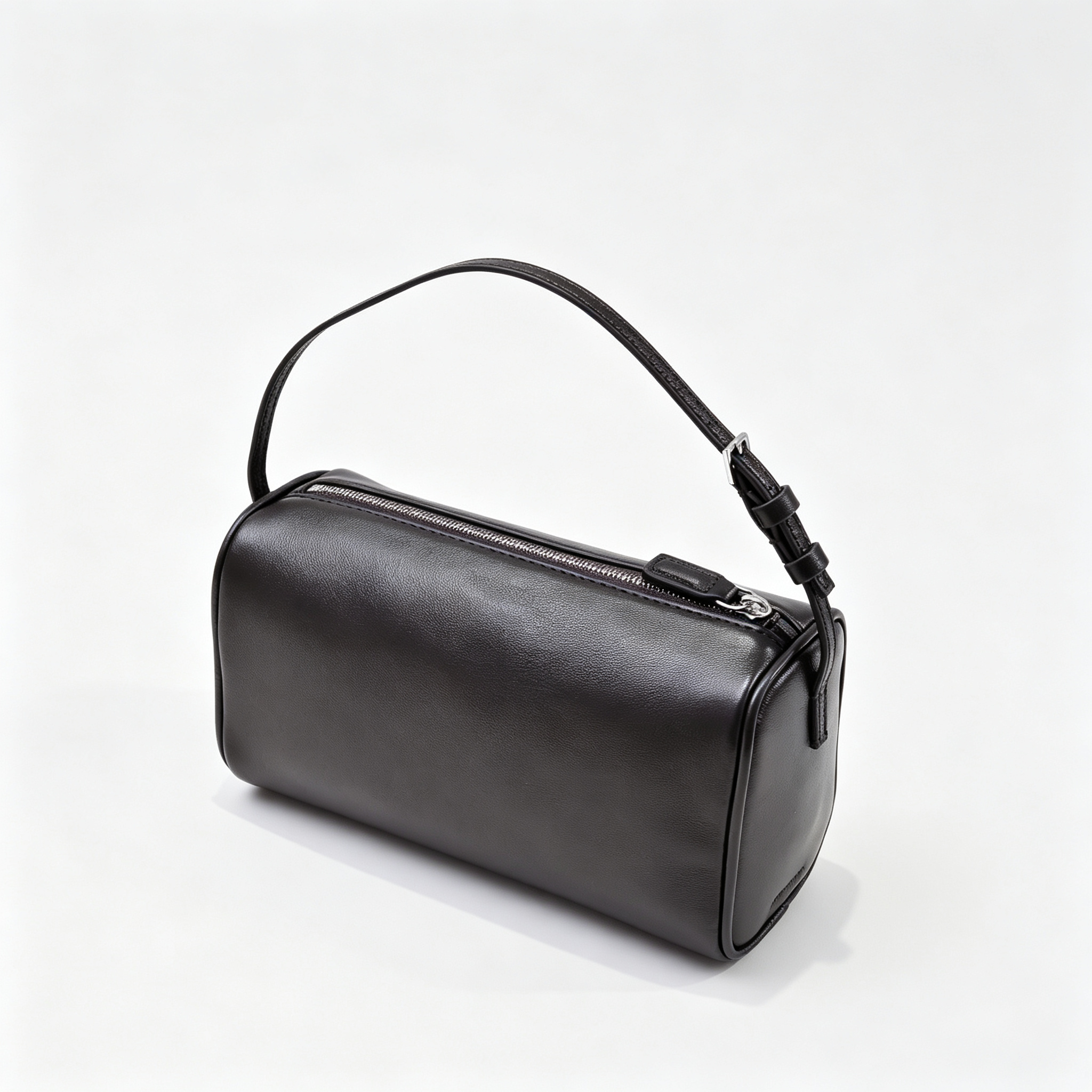 The Row Edith Barrel Bag | Small Grained Calf Leather Cylinder Bag | Black Shoulder Bag