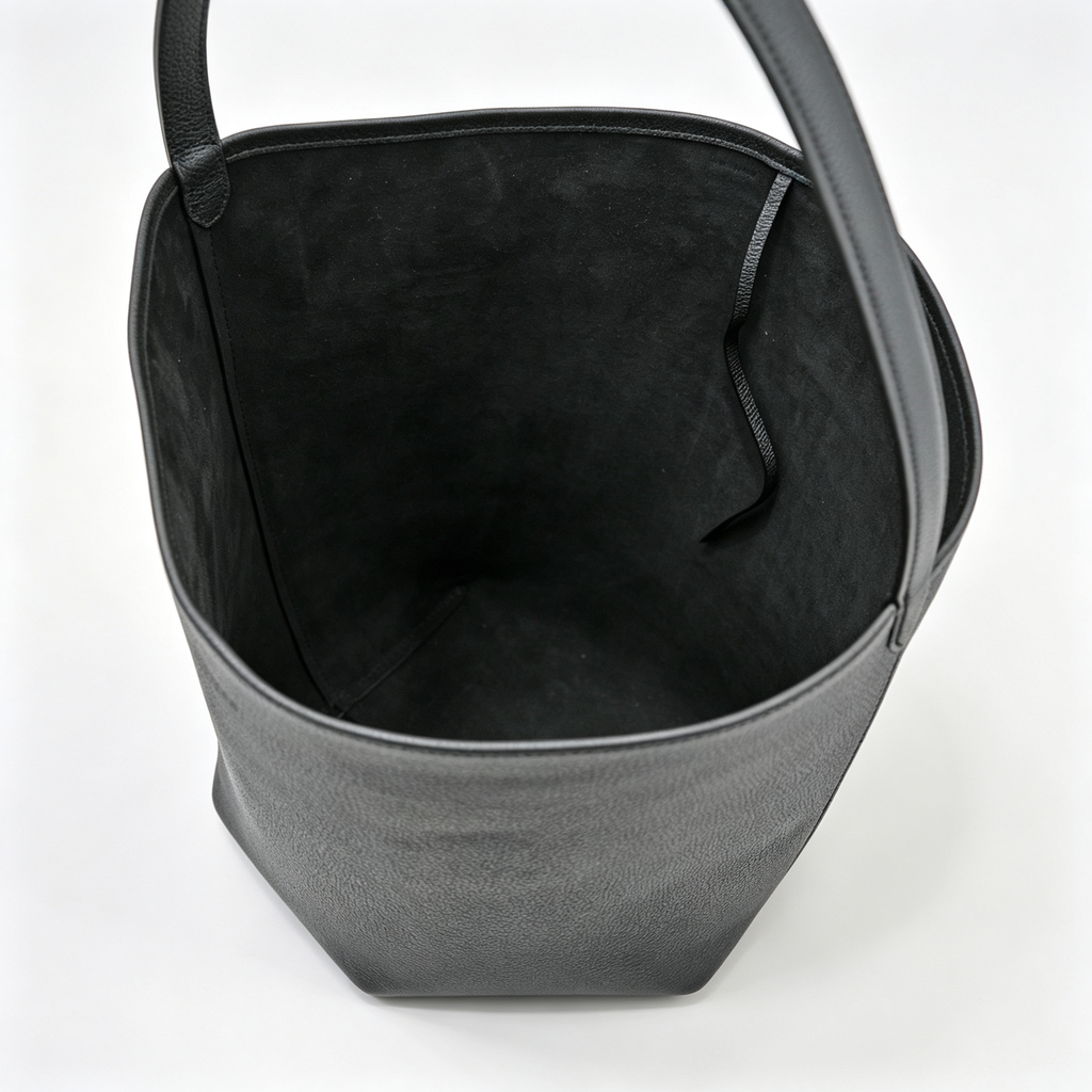The Row Park Bucket Bag Large | 38cm Pebbled Calfskin Water Bucket Tote | Black Shoulder Bag