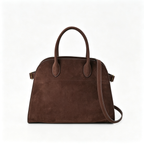 The Row Margaux 12 Small Suede Bag | 32cm Suede Leather Top Handle Tote | Espresso Brown Margaux Handbag
