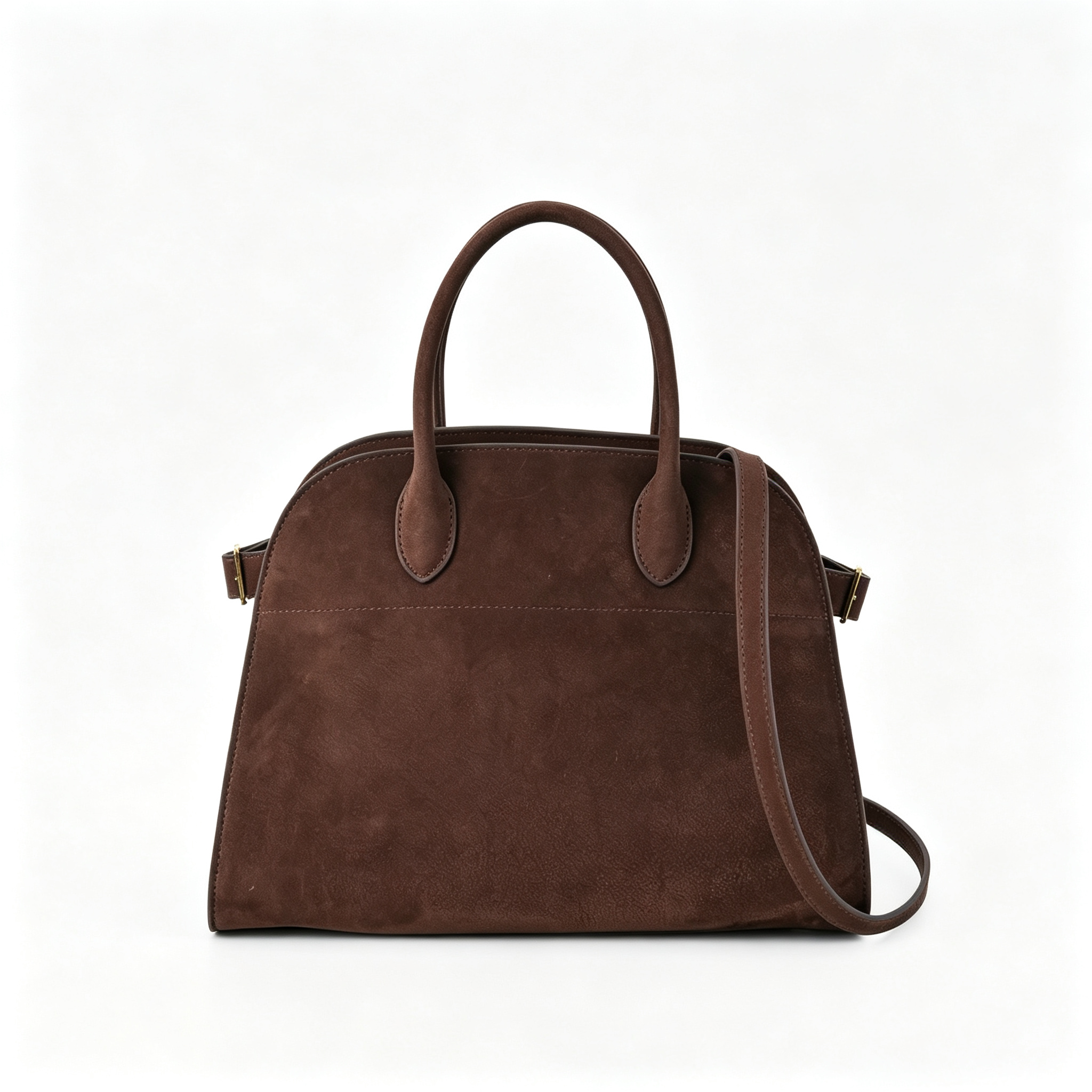 The Row Margaux 12 Small Suede Bag | 32cm Suede Leather Top Handle Tote | Espresso Brown Margaux Handbag