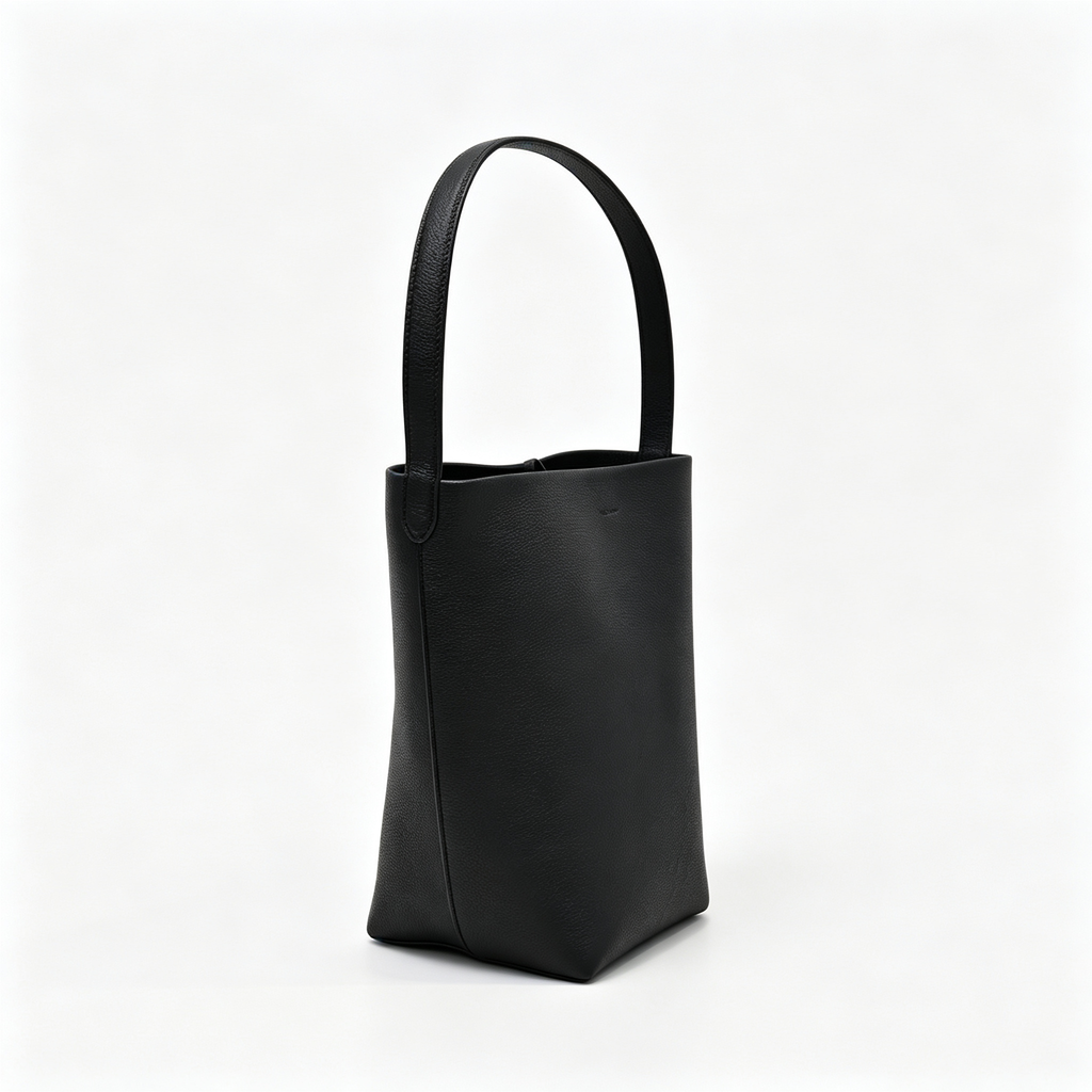 The Row N/S Park Medium Tote Bag | 30cm Pebbled Calfskin Bucket Bag | Black Leather Shoulder Tote