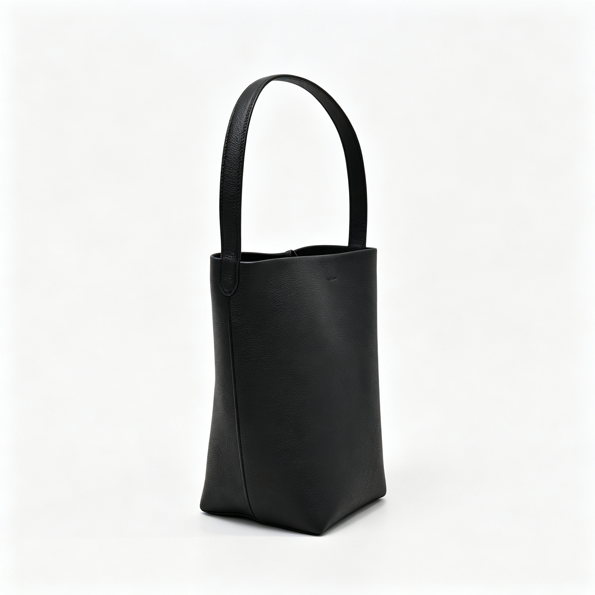 The Row N/S Park Medium Tote Bag | 30cm Pebbled Calfskin Bucket Bag | Black Leather Shoulder Tote