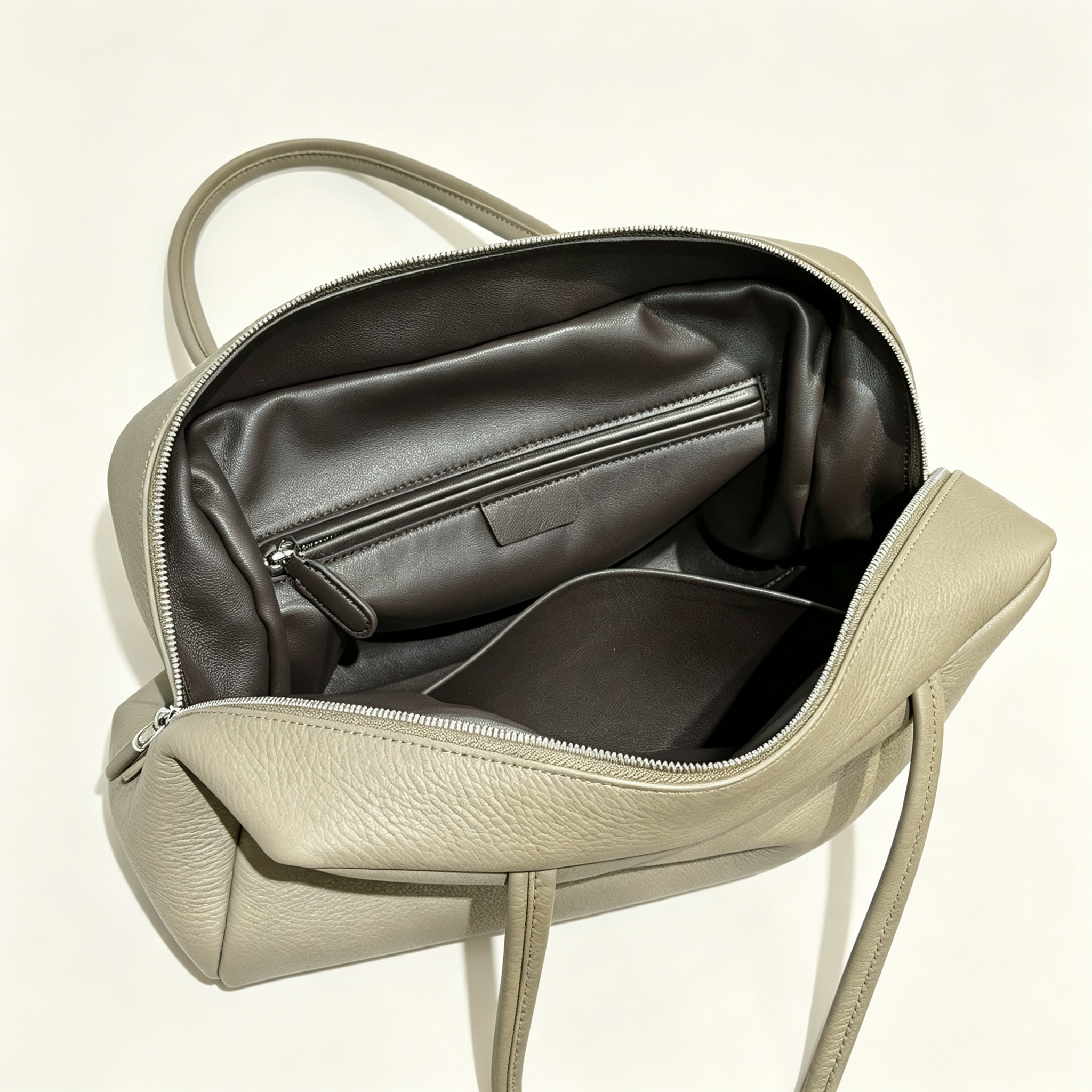 The Row Astra Small Boston Bag | 30cm Pebbled Lambskin Barrel Bag | Sage Green Leather Handbag