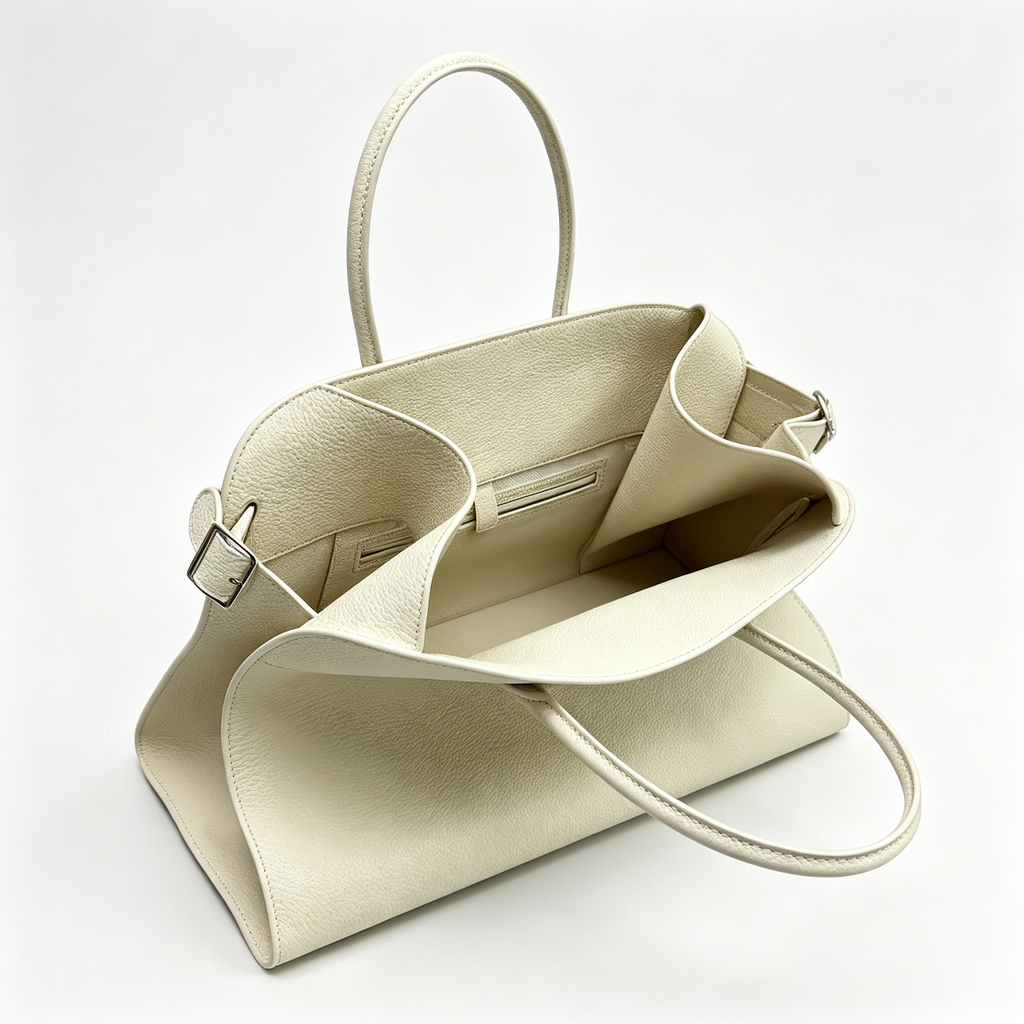 The Row Margaux 16 Large Tote Bag | 43cm Grained Calfskin Leather Handbag | Chalk White