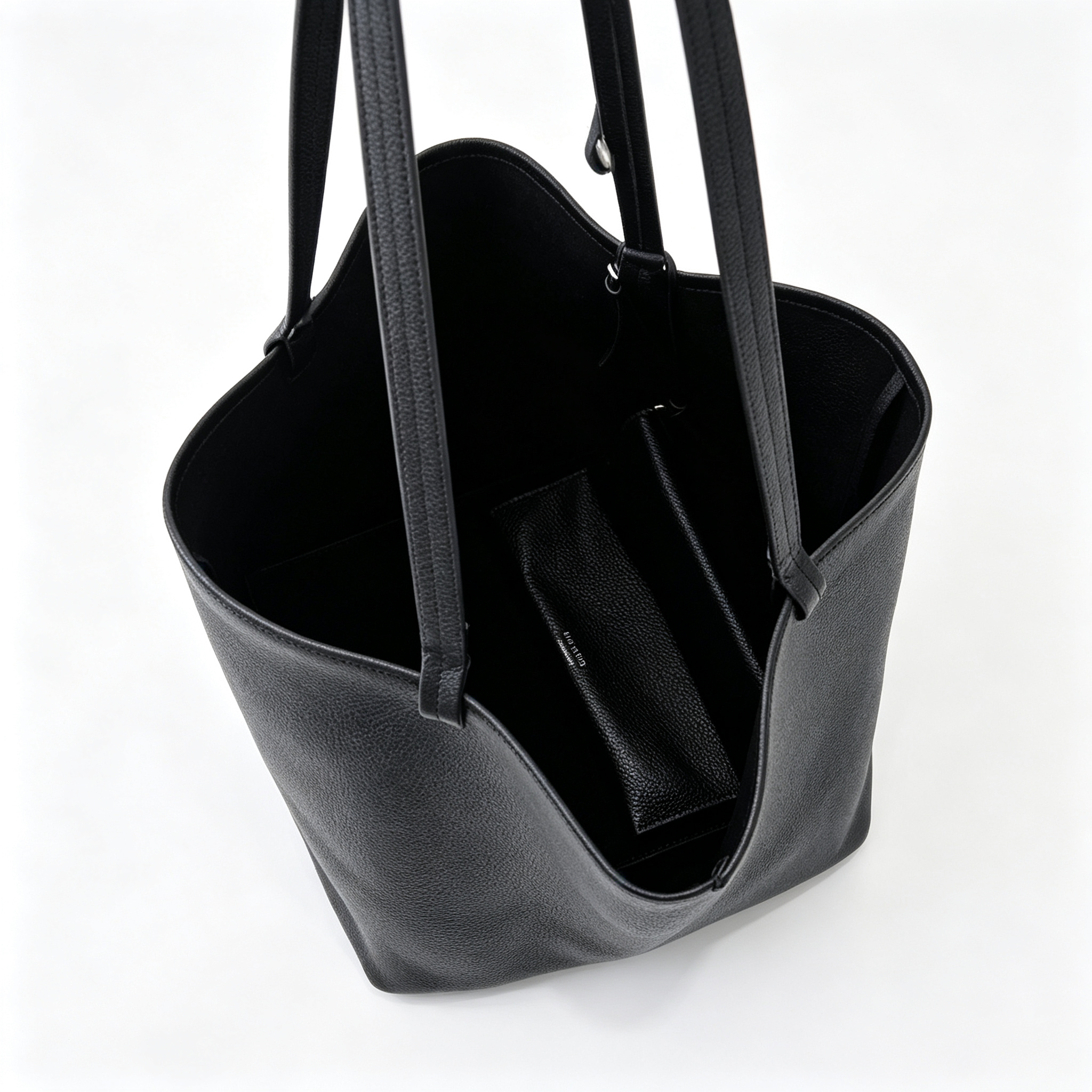 The Row Park Large Tote Bag | 50cm Pebbled Leather Tote | Black Minimalist Handbag