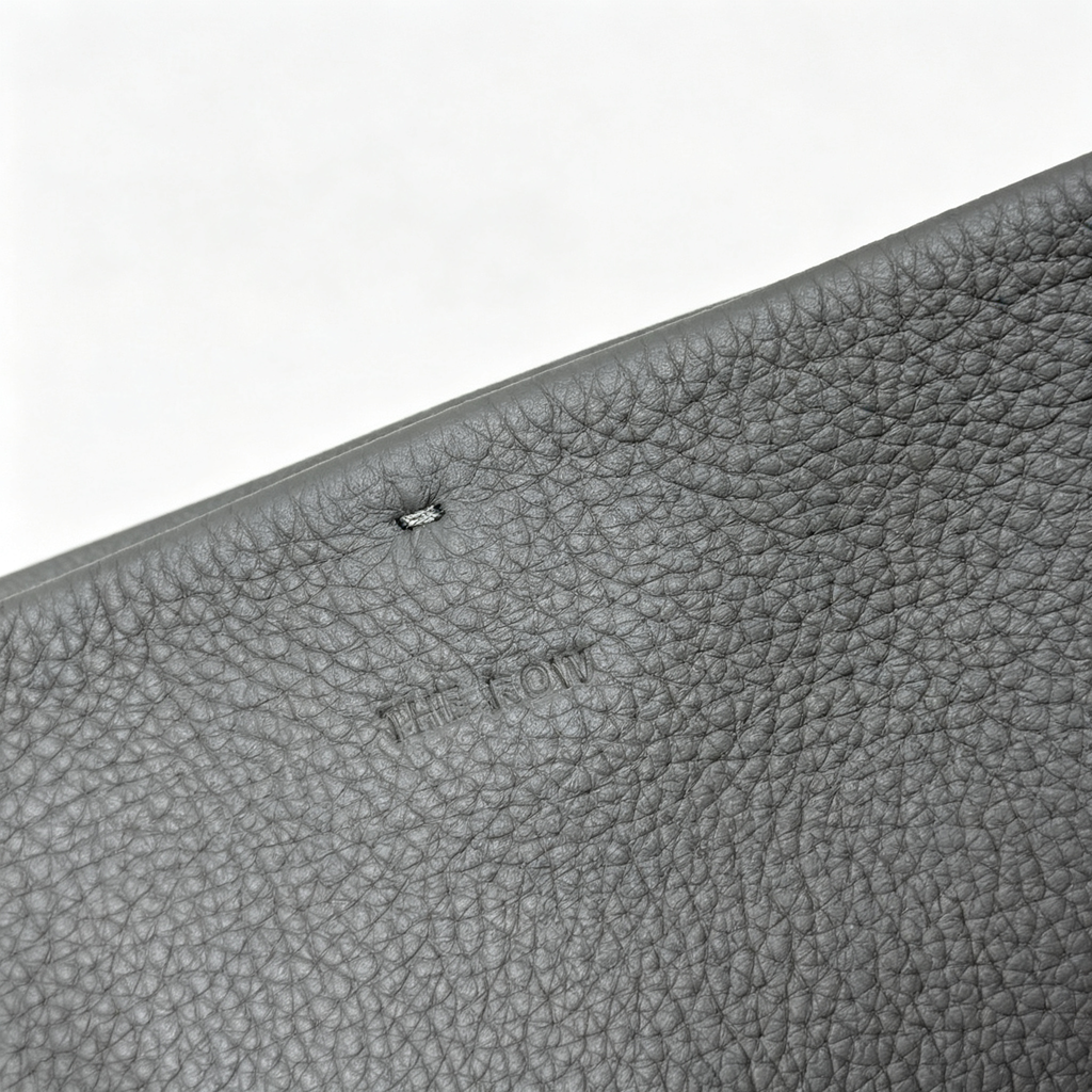 The Row Park Tote Three Large Leather Tote Bag | Elephant Grey Pebbled Leather Handbag with Matching Pouch | Women's Designer Commuter Bag