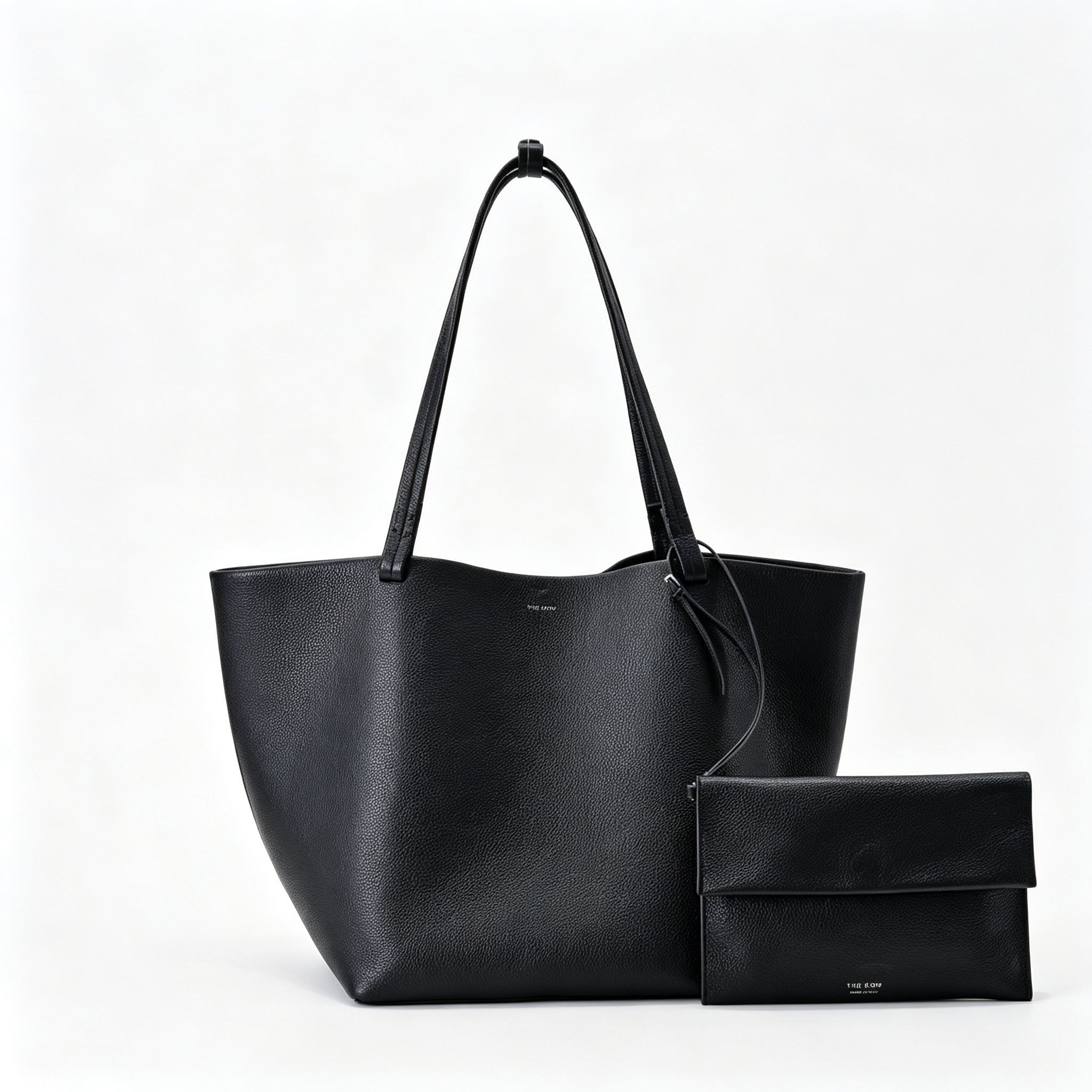 The Row XL Park Tote Bag | 50cm Pebbled Leather Large Tote with Pouch | Espresso Brown Handbag