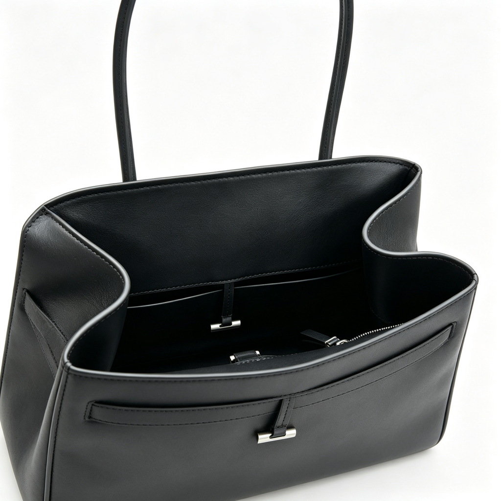 The Row Margaux 15 Medium Bag | 38cm Smooth Calfskin Leather Top Handle Bag | Black Margaux Tote