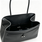 The Row Margaux 15 Medium Bag | 38cm Smooth Calfskin Leather Top Handle Bag | Black Margaux Tote