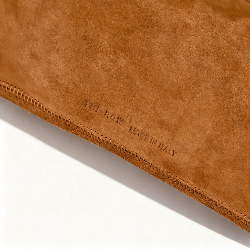 The Row Mini Bindle Suede Shoulder Bag | 29cm Mini Hobo Tote | Caramel Slouchy Handbag