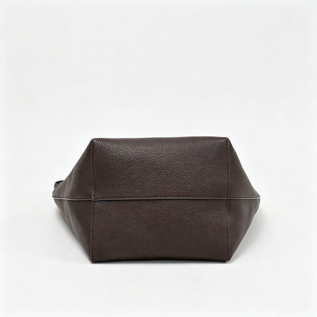 The Row N/S Park Large Tote Bag | 38cm Grained Calfskin Leather Bucket Bag | Espresso/Dark Brown