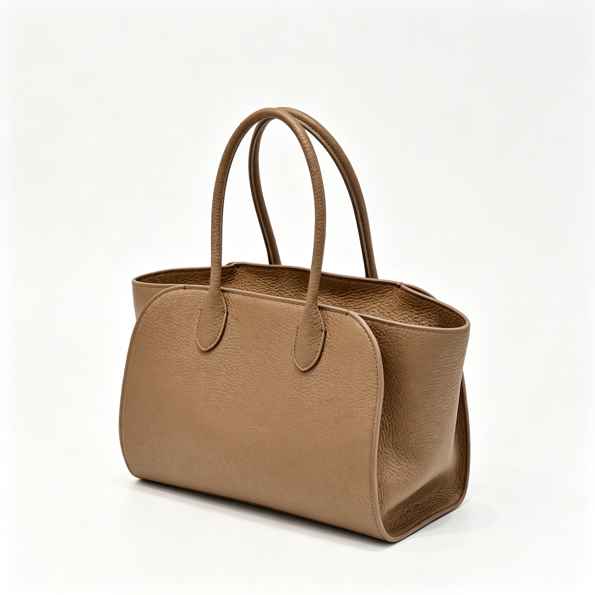 The Row Margaux 10 Satchel Bag | 30cm Pebbled Caviar Leather Tote | Taupe Structured Handbag
