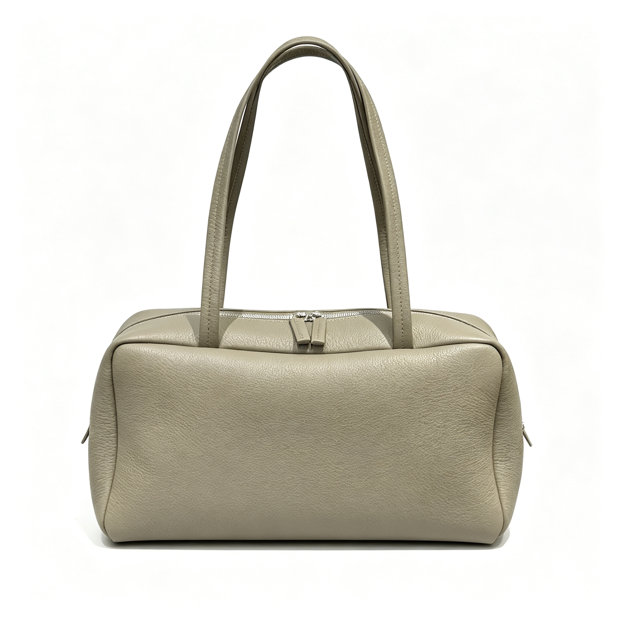 The Row Astra Small Boston Bag | 30cm Pebbled Lambskin Barrel Bag | Sage Green Leather Handbag