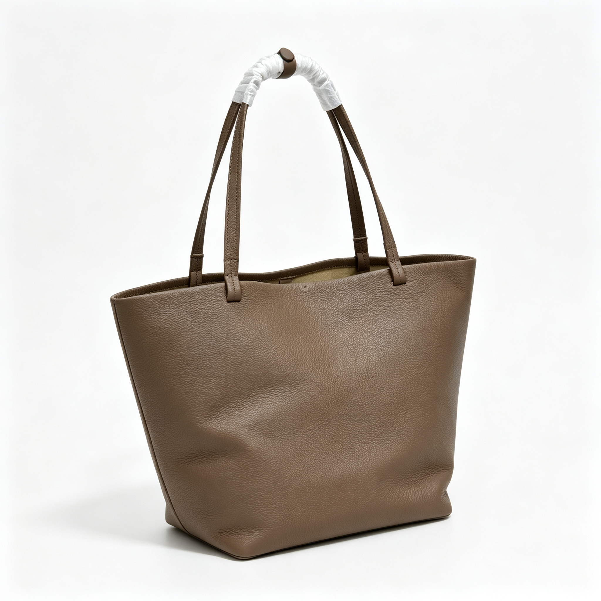 The Row Park Tote Three Large Leather Tote Bag | Elephant Grey Pebbled Leather Handbag with Matching Pouch | Women's Designer Commuter Bag
