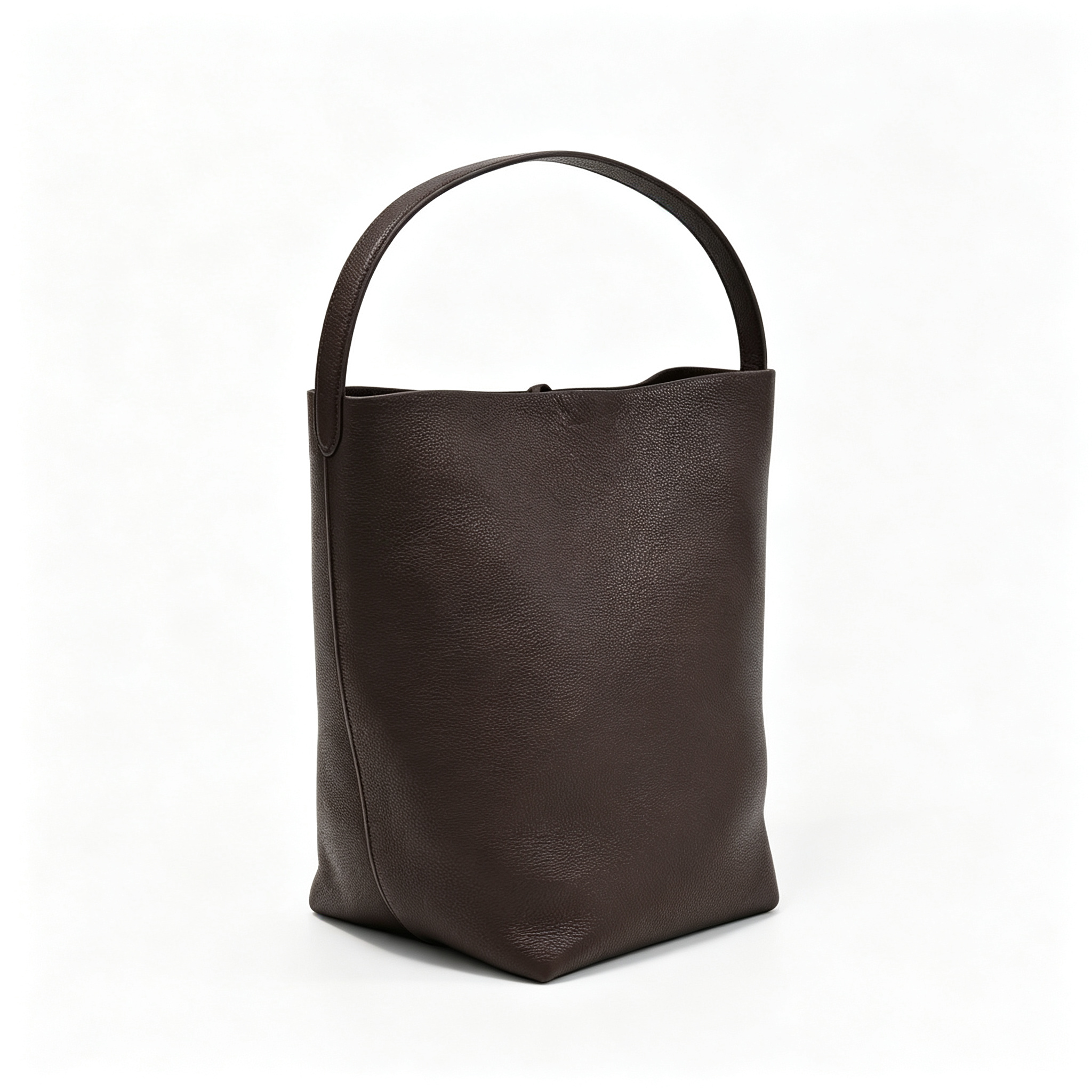 The Row N/S Park Large Tote Bag | 38cm Grained Calfskin Leather Bucket Bag | Espresso/Dark Brown