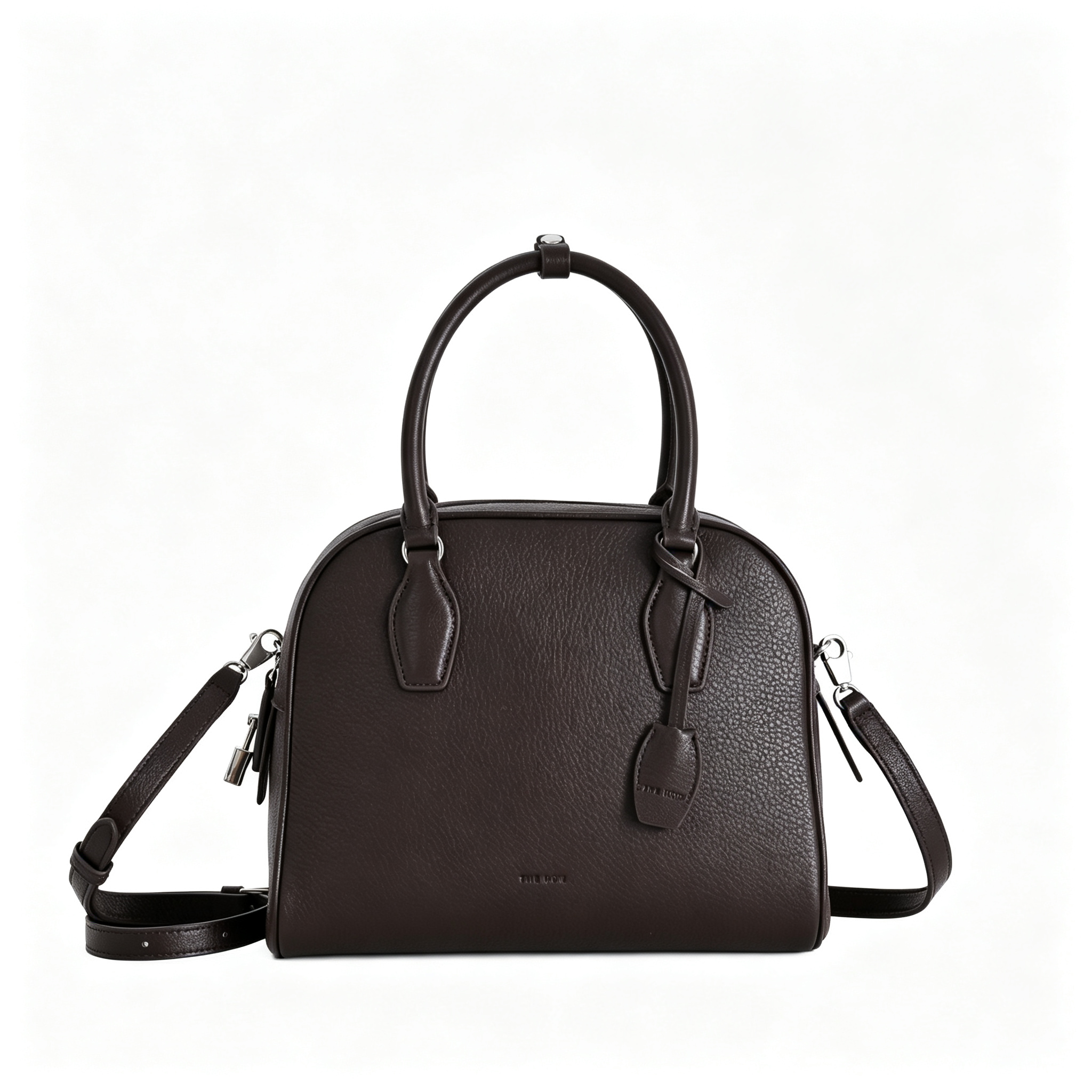 The Row India 10 Small Grained Leather Bag | 24cm Chalk White Bowling/Doctor Bag | Silver Hardware Top Handle Tote