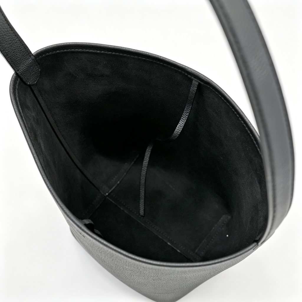 The Row N/S Park Medium Tote Bag | 30cm Pebbled Calfskin Bucket Bag | Black Leather Shoulder Tote