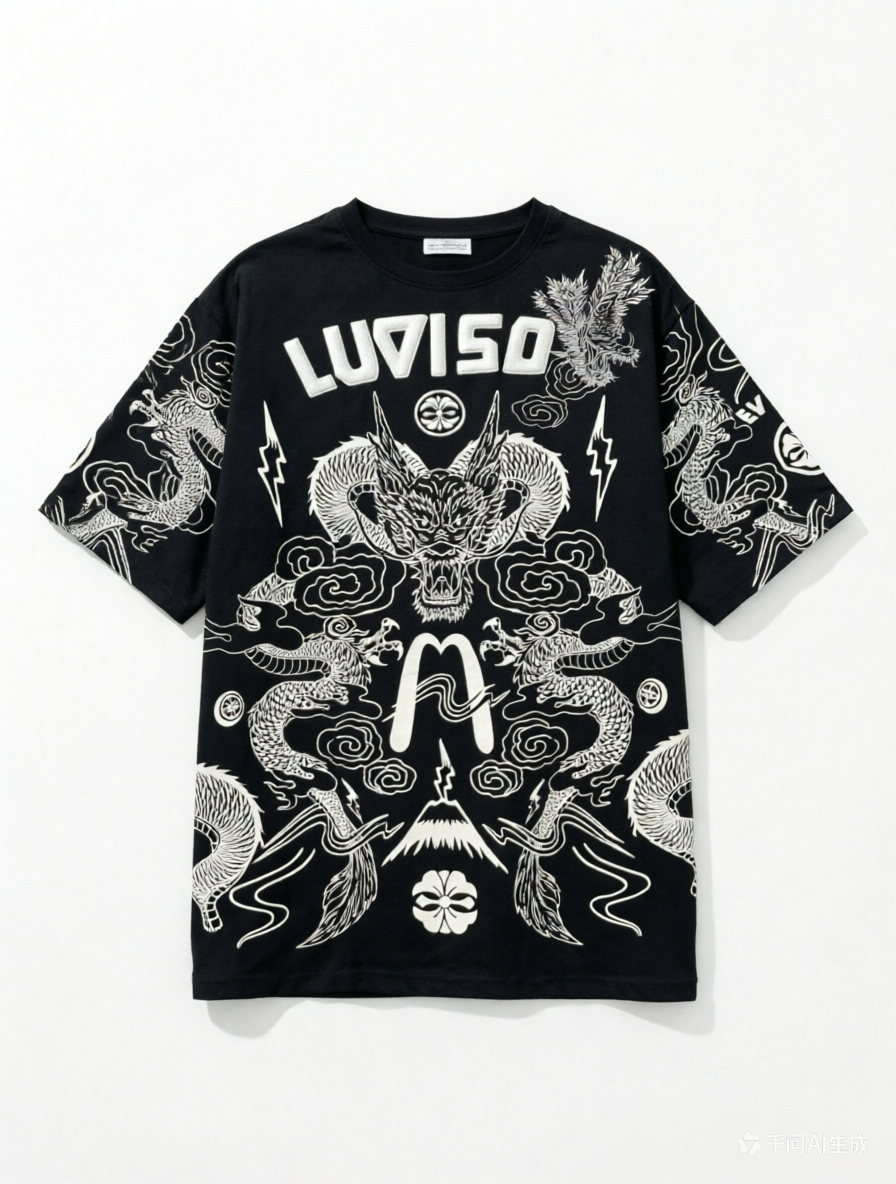 EVISU "Nine-Dragon Tattoo" All-Over Print Short-Sleeve T-Shirt