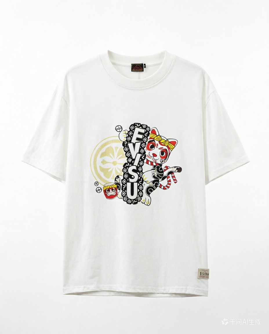 EVISU Brand "Lucky Cat" Series T-Shirts