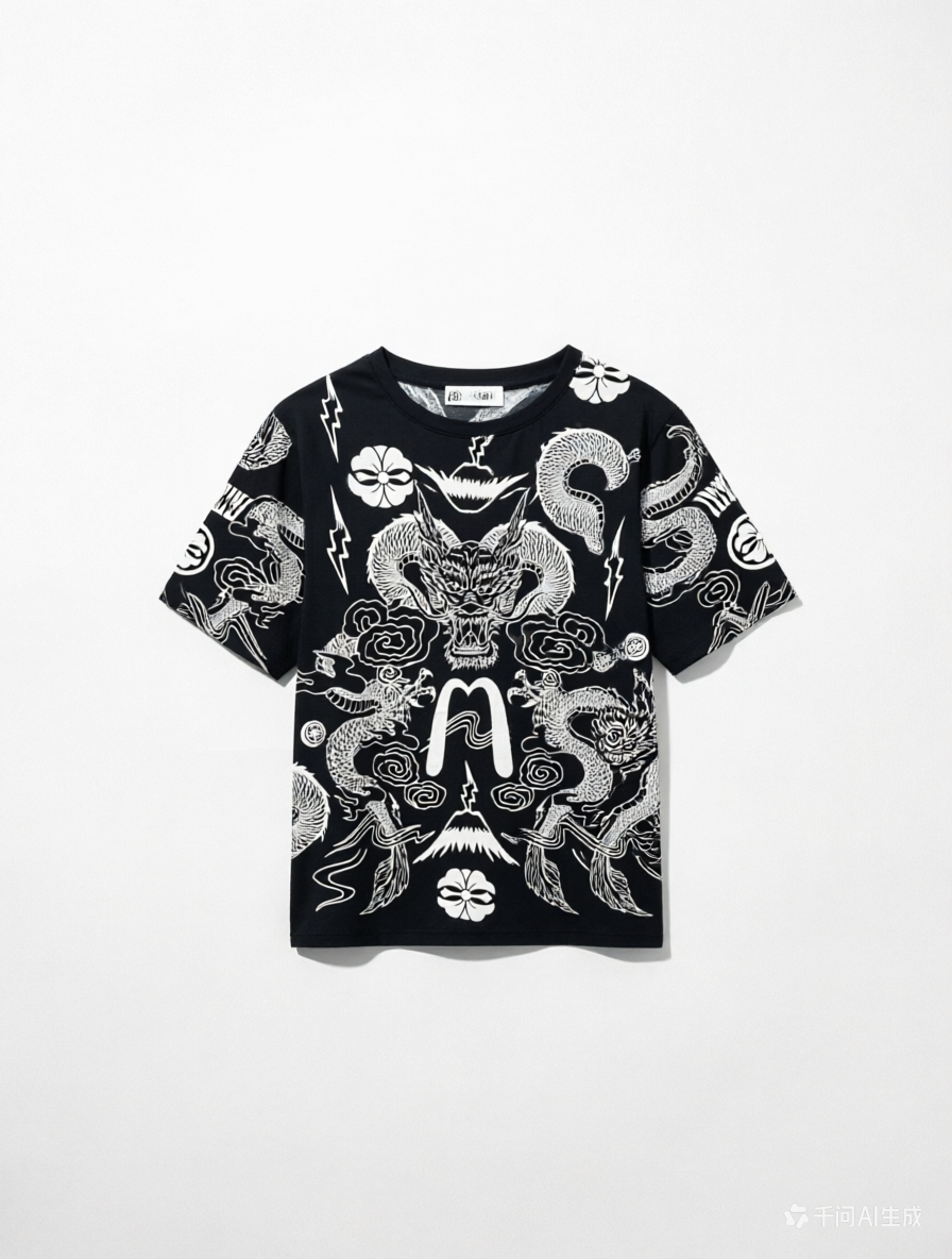 EVISU "Nine-Dragon Tattoo" All-Over Print Short-Sleeve T-Shirt